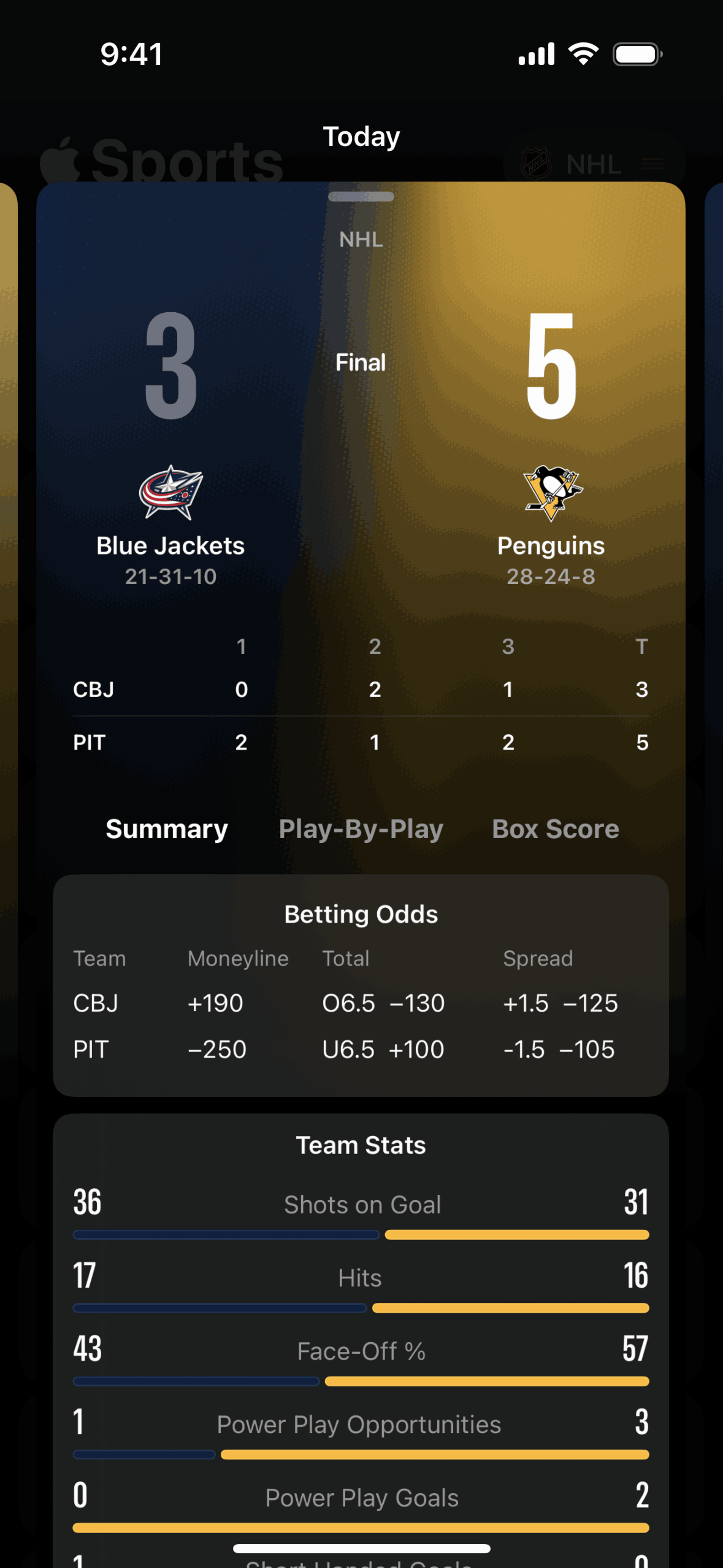 Apple Sports iOS Sports interface screenshot 20