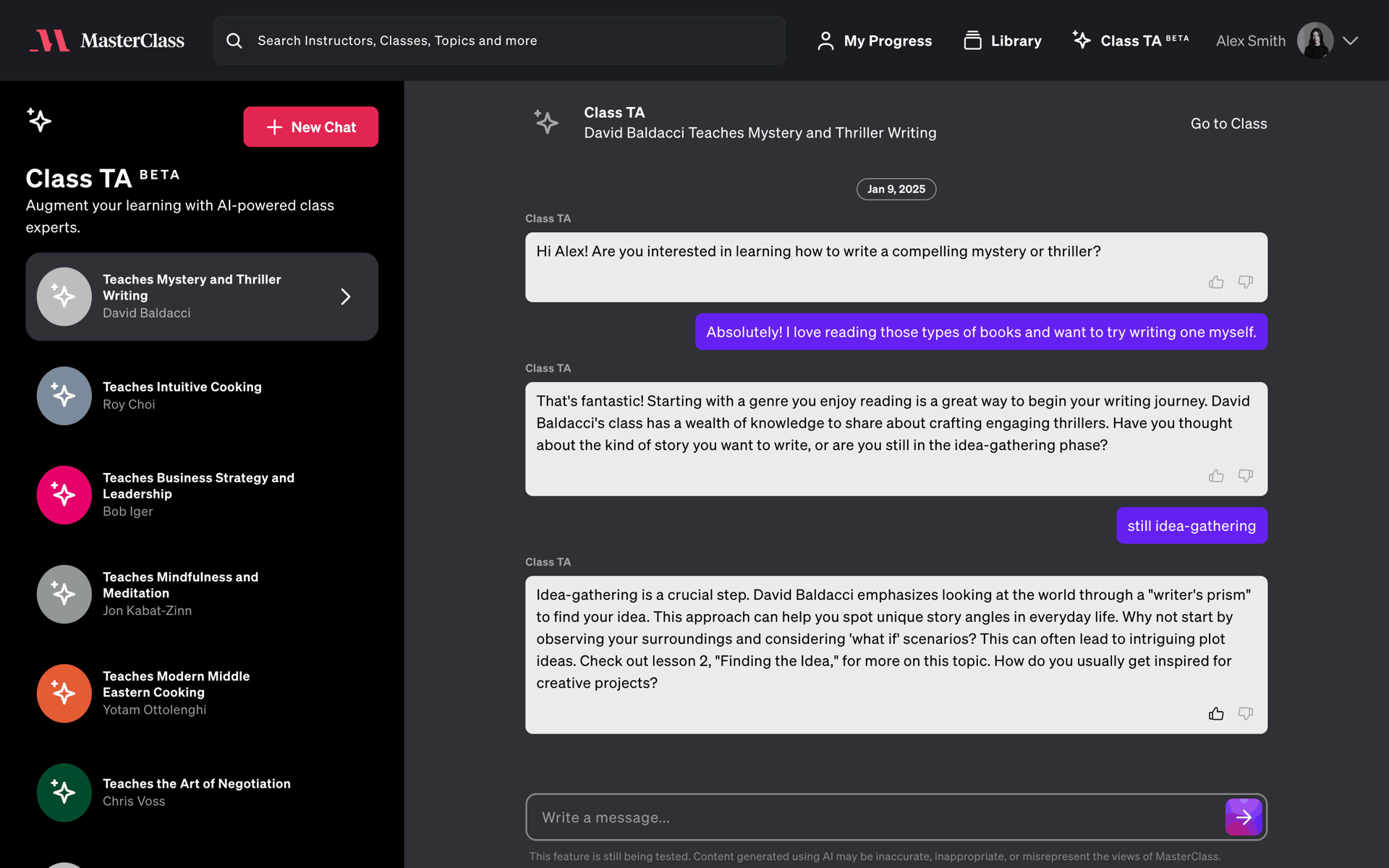 MasterClass Web Business interface screenshot 6
