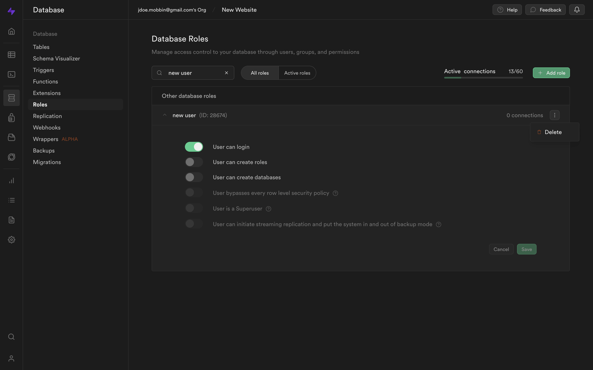 Supabase Web Developer Tools interface screenshot 16