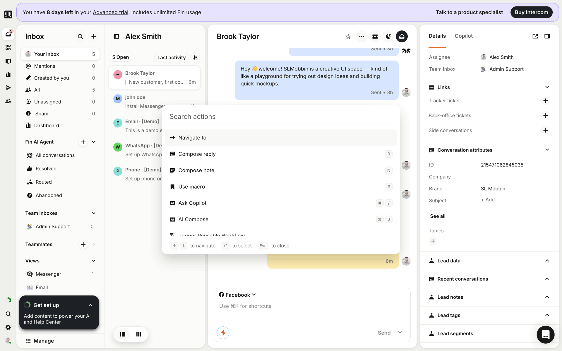 Intercom Web Business interface screenshot 9