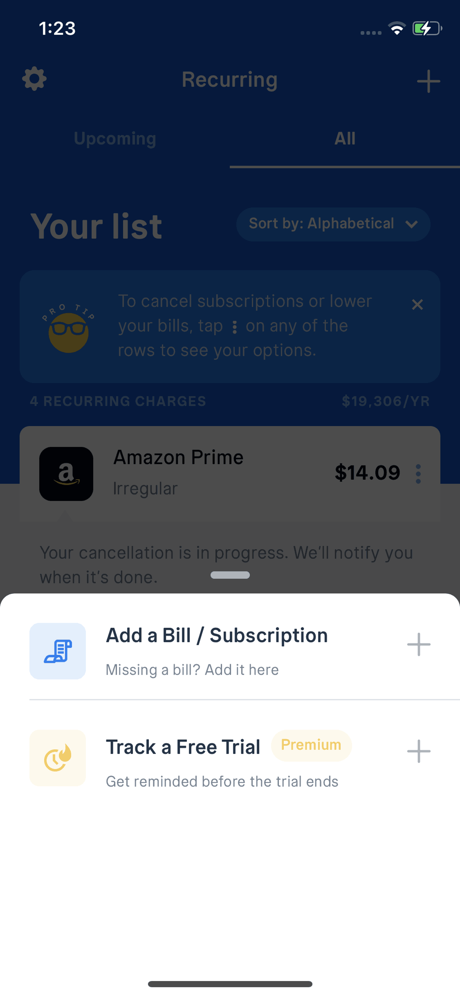 Truebill iOS Finance interface screenshot 3