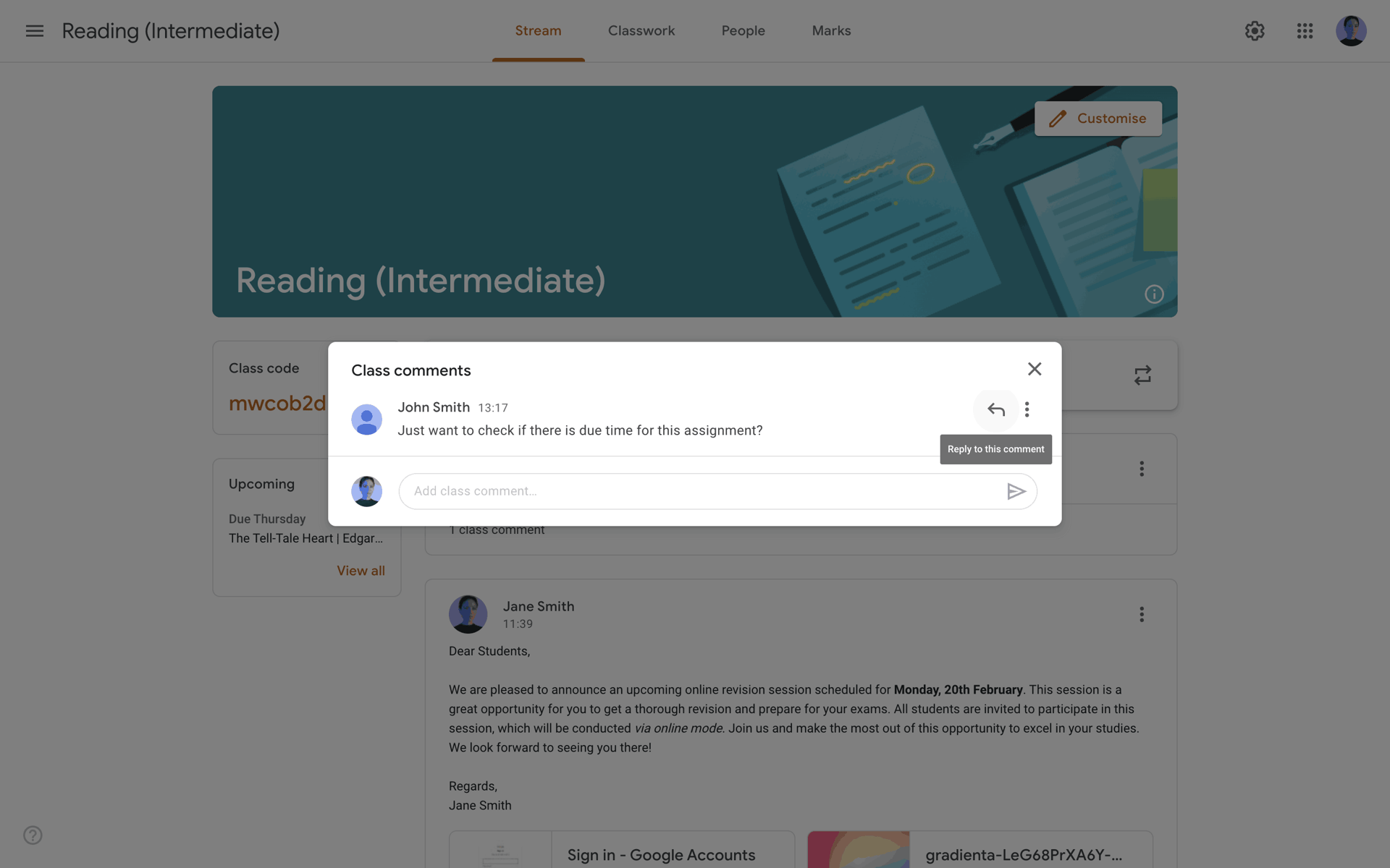 Google Classroom Web Collaboration interface screenshot 15