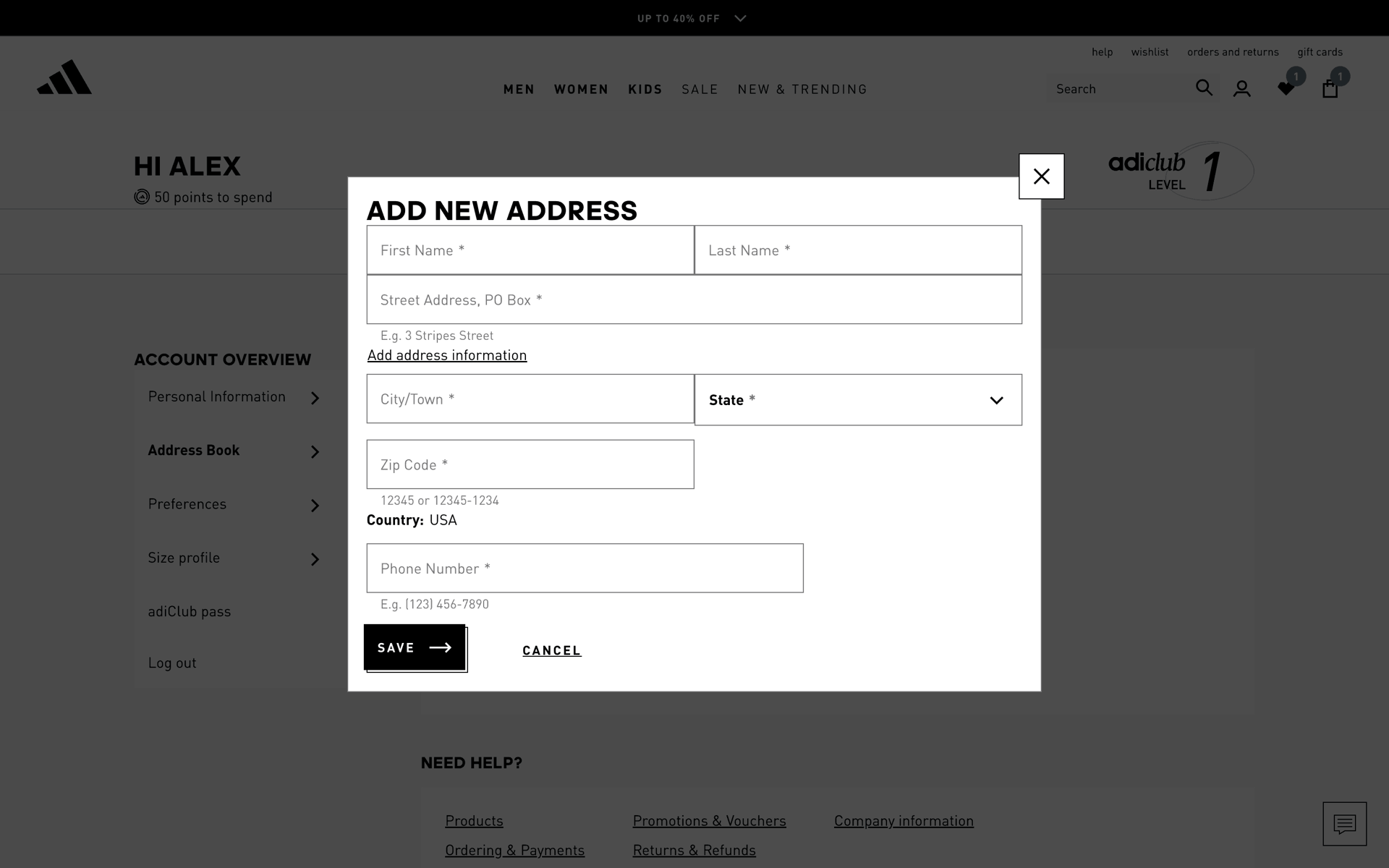 adidas Web Sports interface screenshot 6