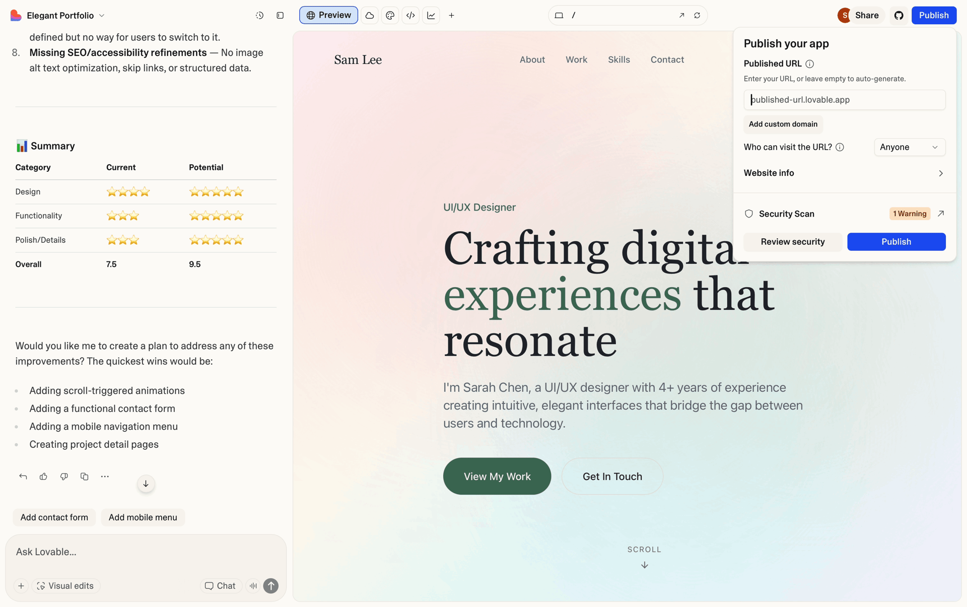 Lovable Web Developer Tools interface screenshot 12