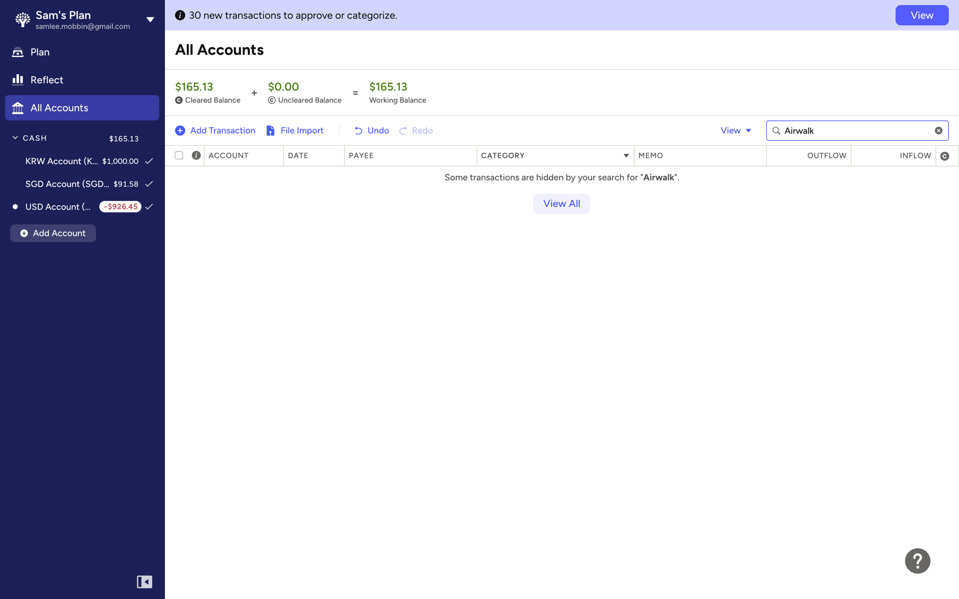 YNAB Web Finance interface screenshot 9
