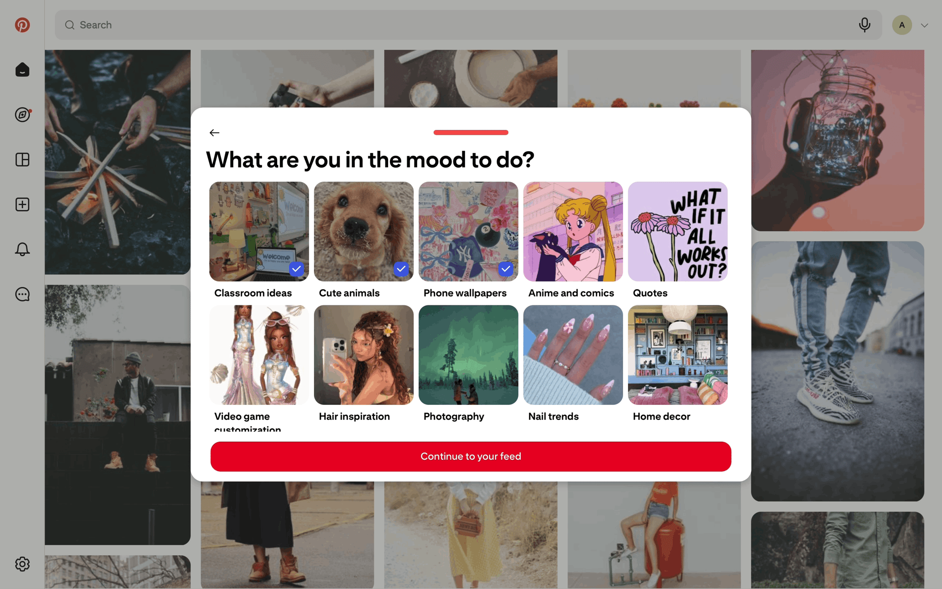 Completing account setup on Pinterest (web) screen 11