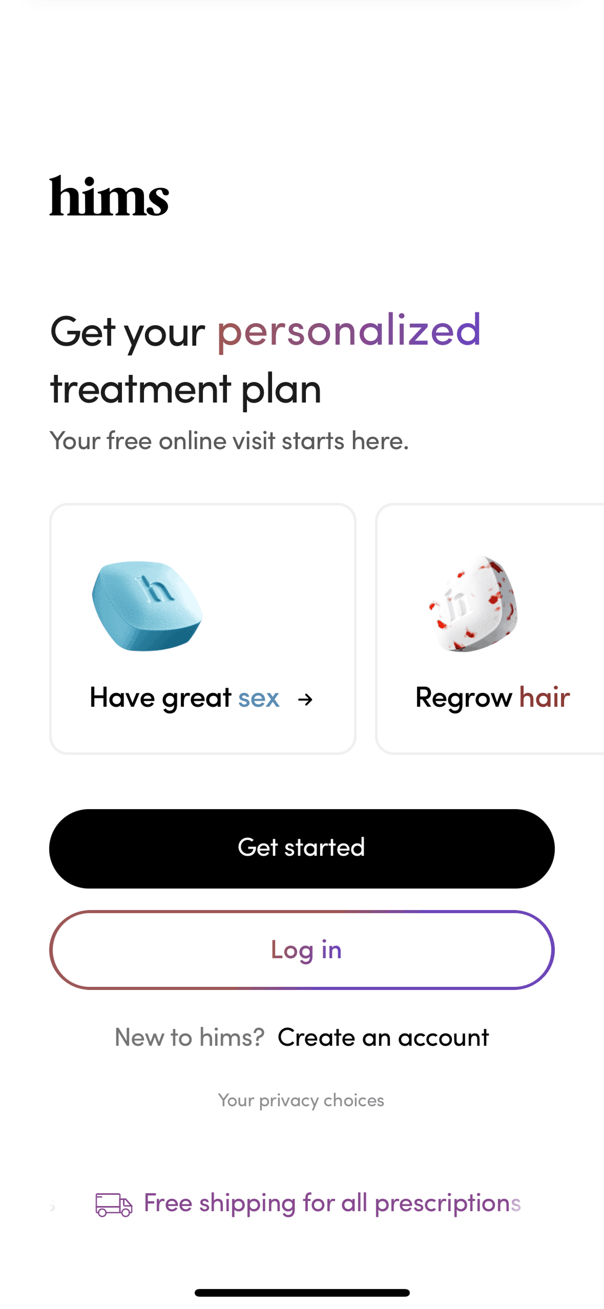 Hims iOS Health & Fitness interface screenshot 2
