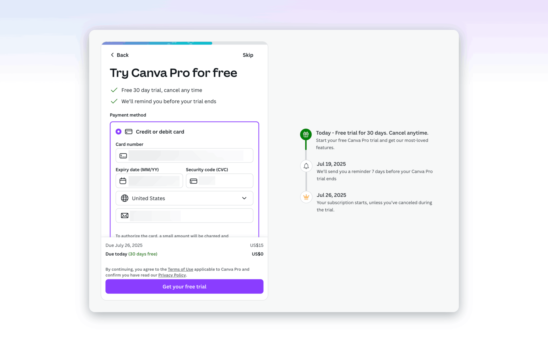 Onboarding on Canva (web) screen 15