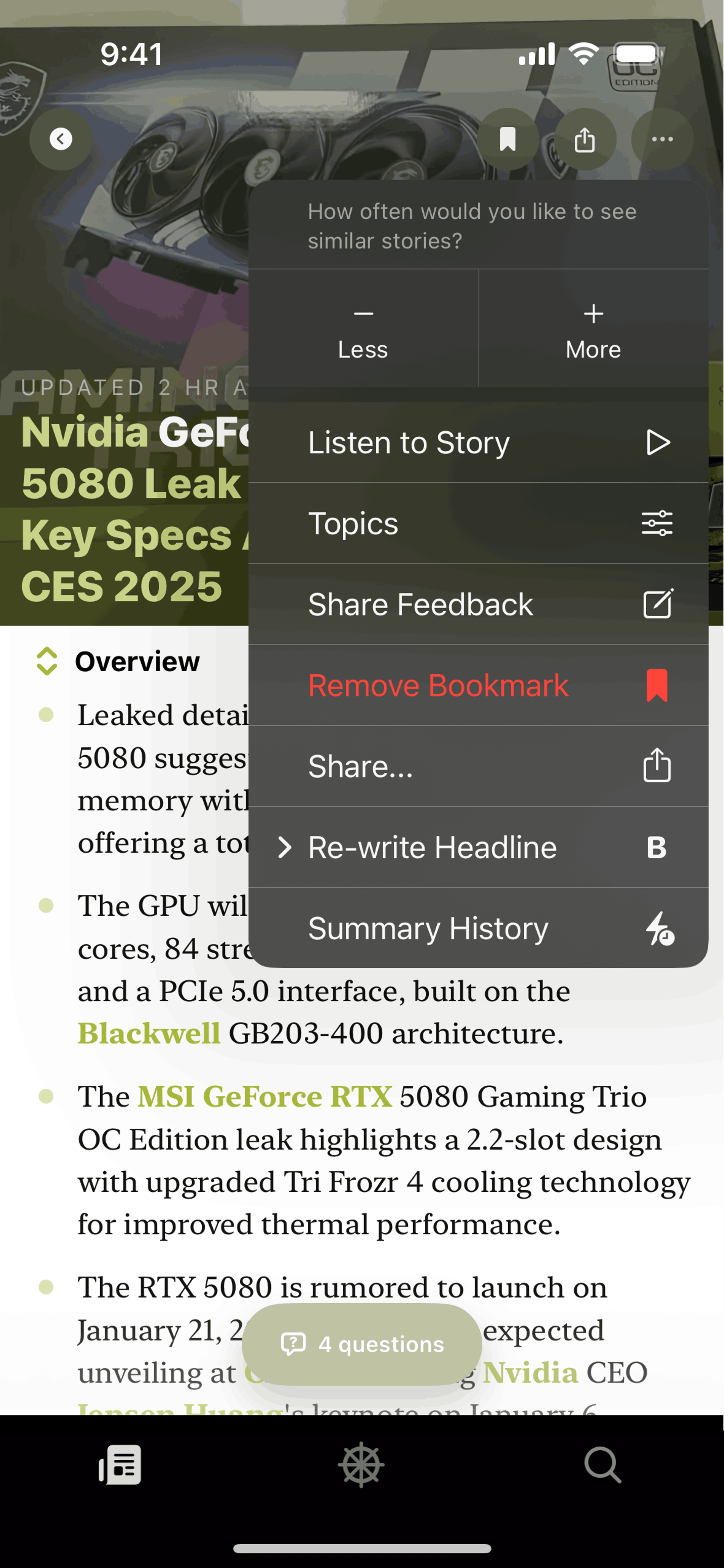 Particle News iOS AI interface screenshot 6