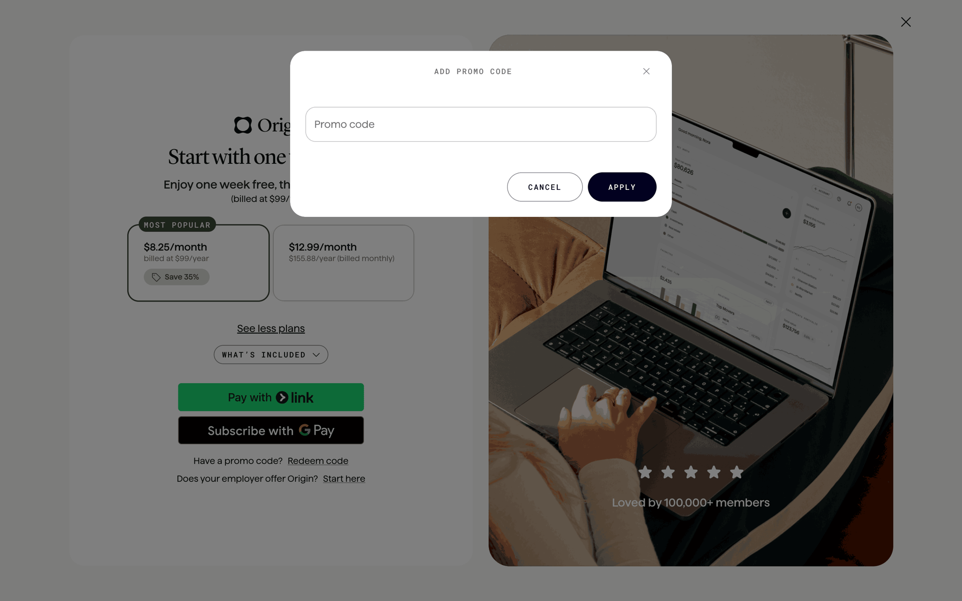 Origin Web Finance interface screenshot 18