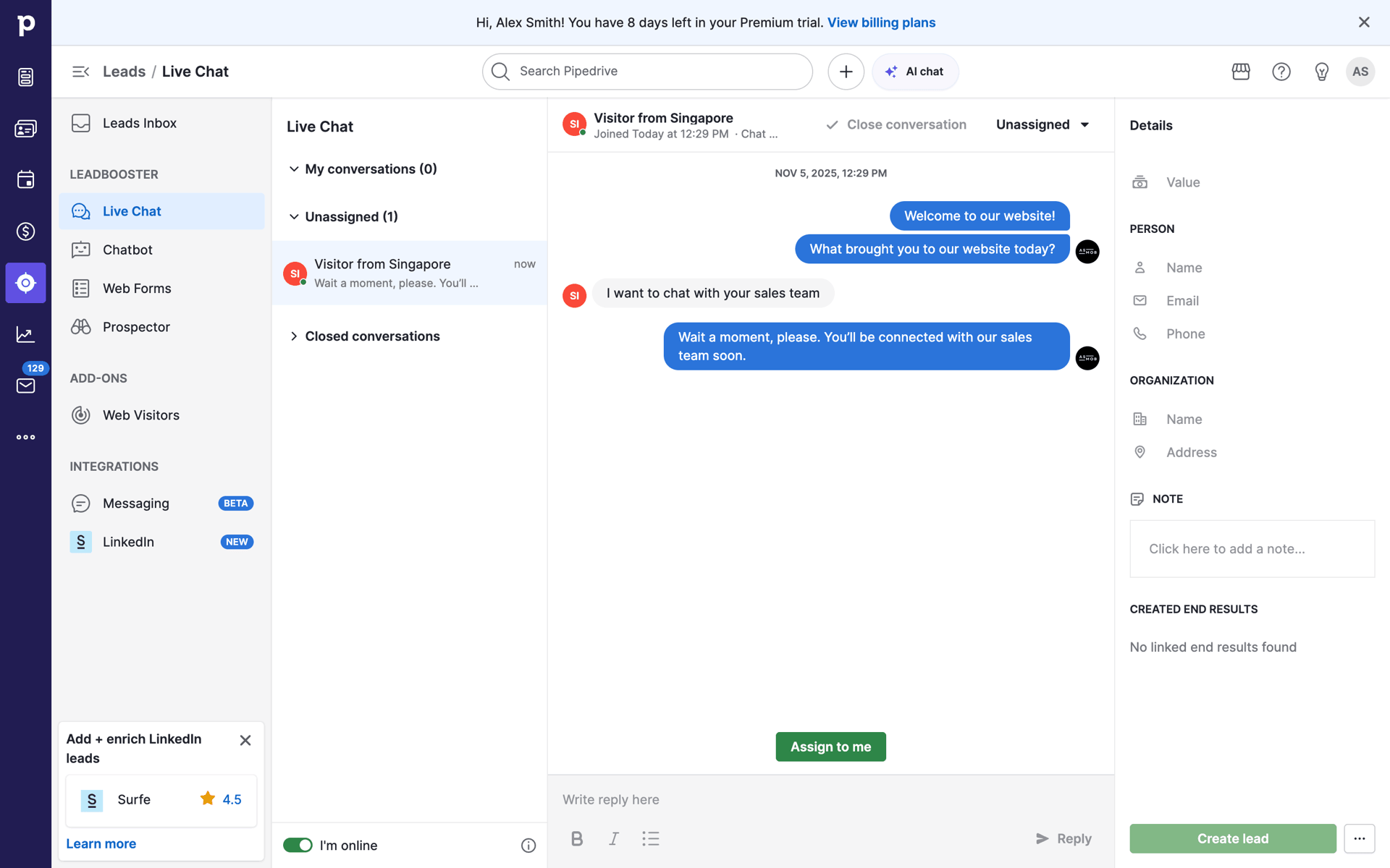 Pipedrive Web CRM interface screenshot 10