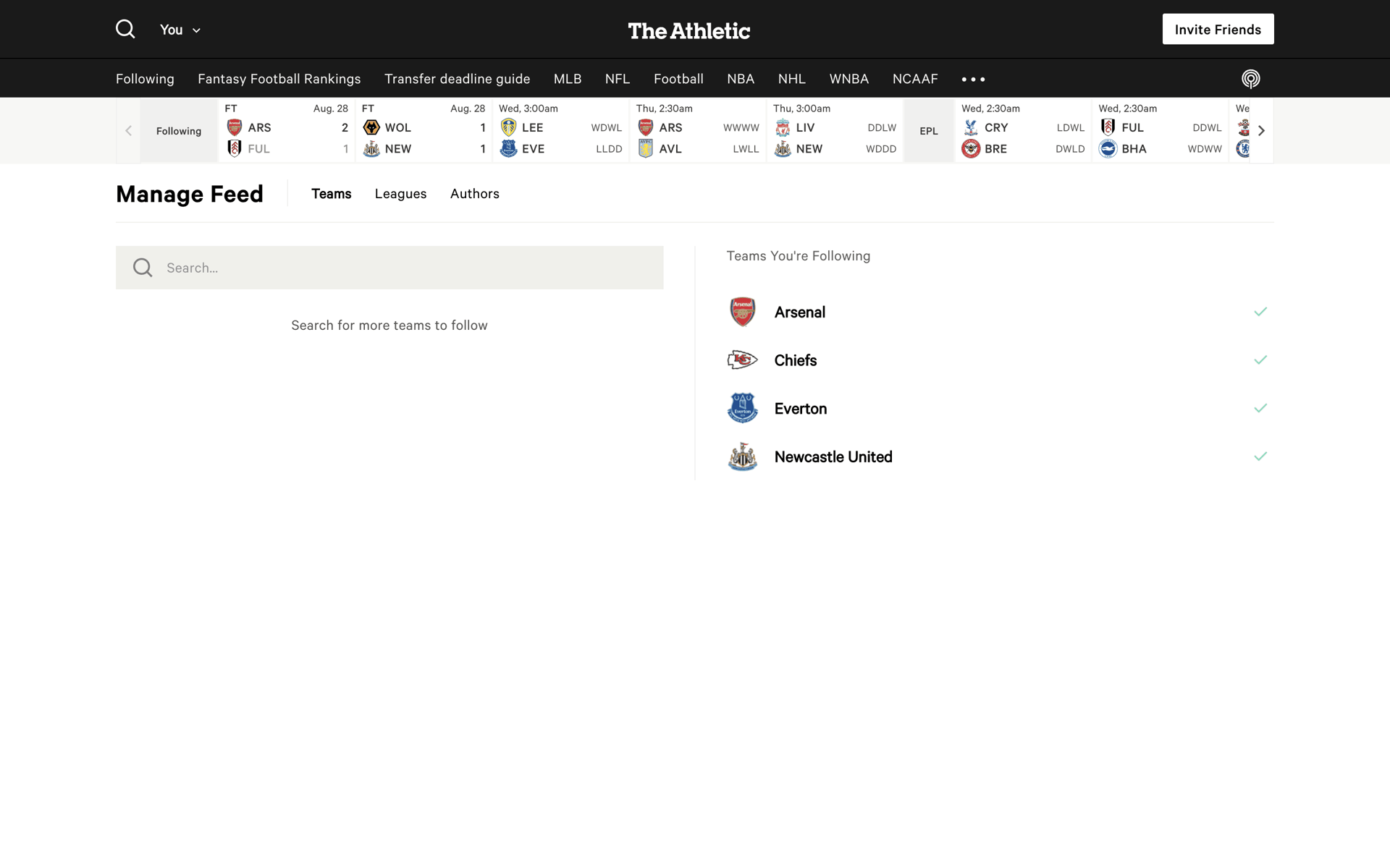 The Athletic Web Sports interface screenshot 17