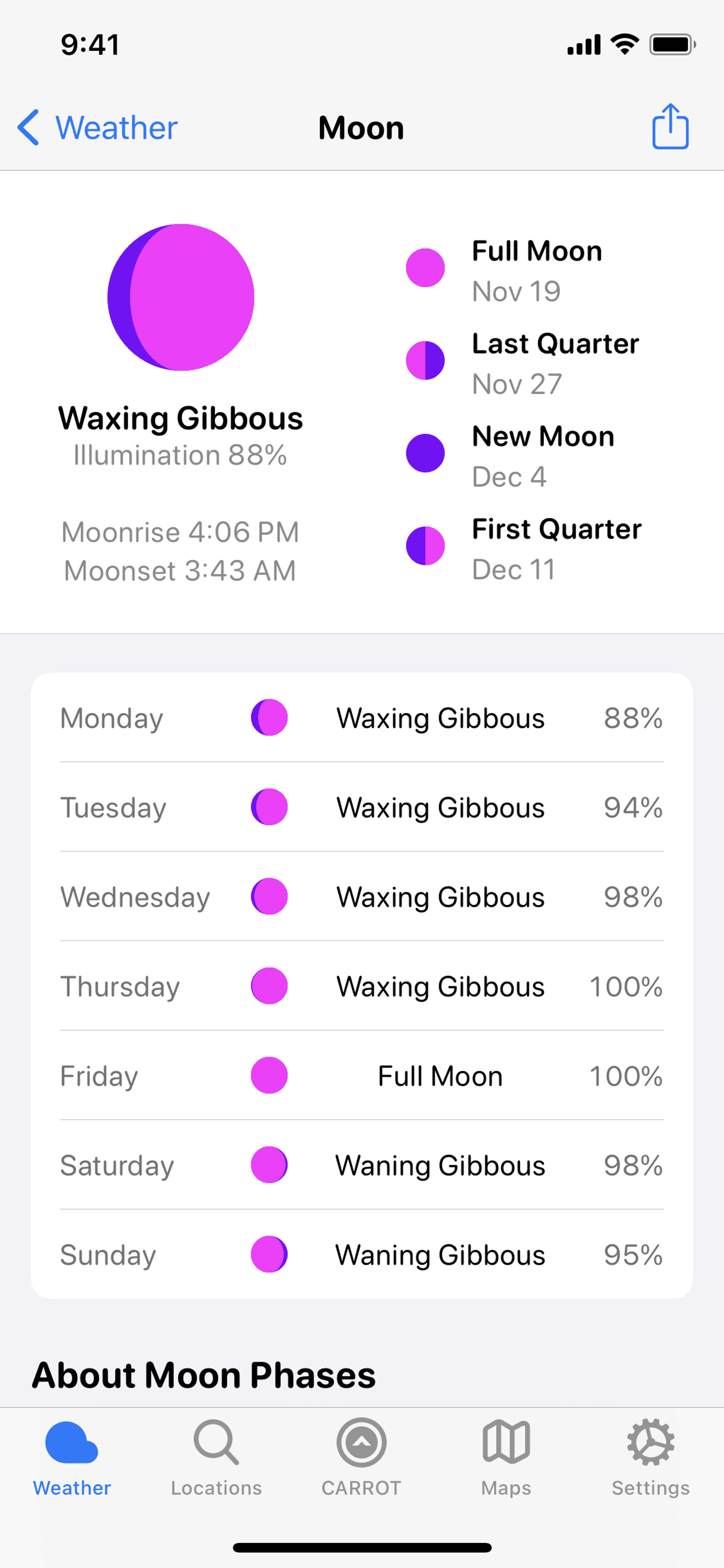 CARROT Weather iOS Lifestyle interface screenshot 20