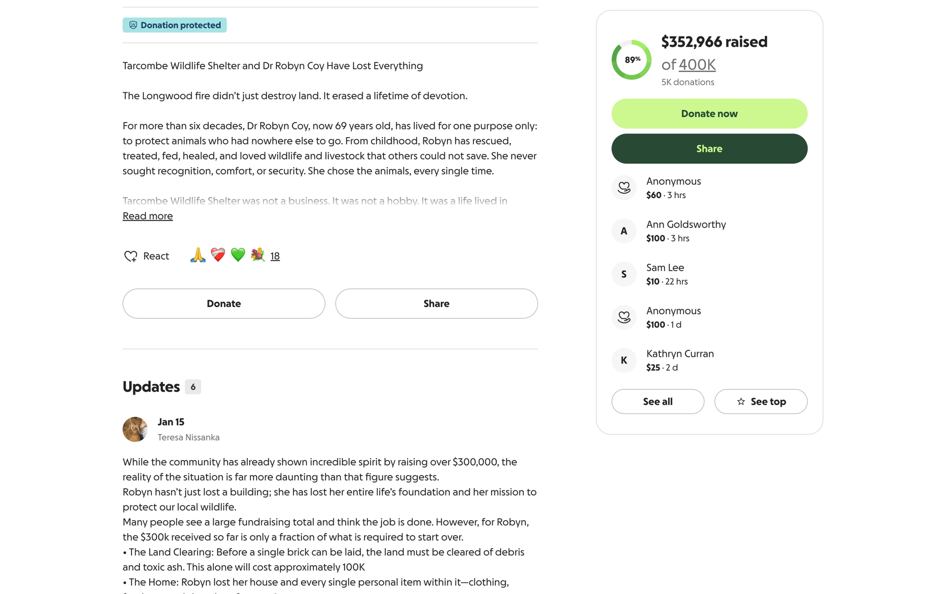 GoFundMe Web Finance interface screenshot 2