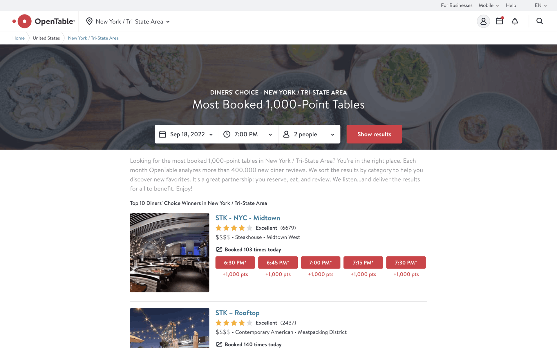 OpenTable Web Food & Drink interface screenshot 11