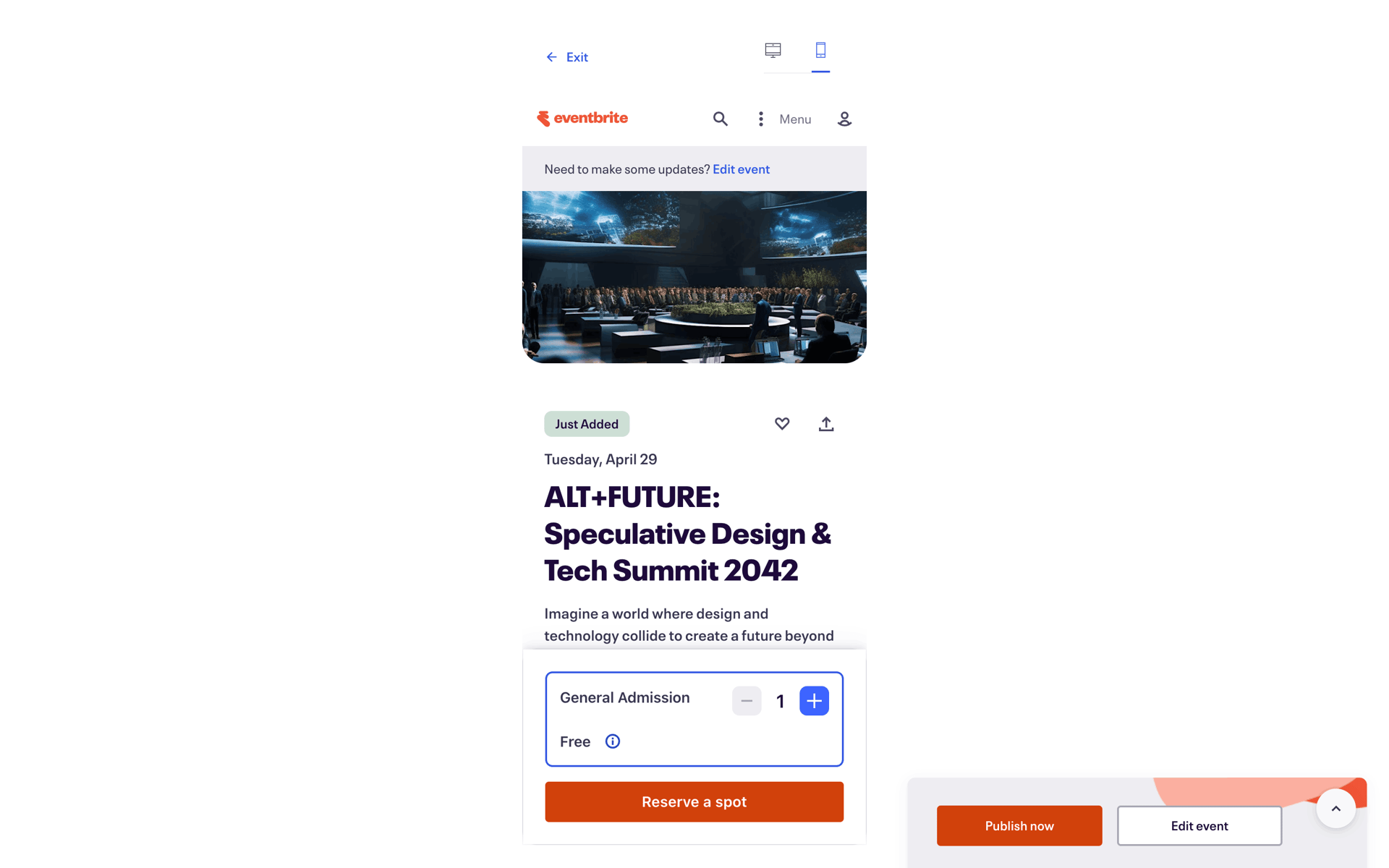 Eventbrite Web Entertainment interface screenshot 7