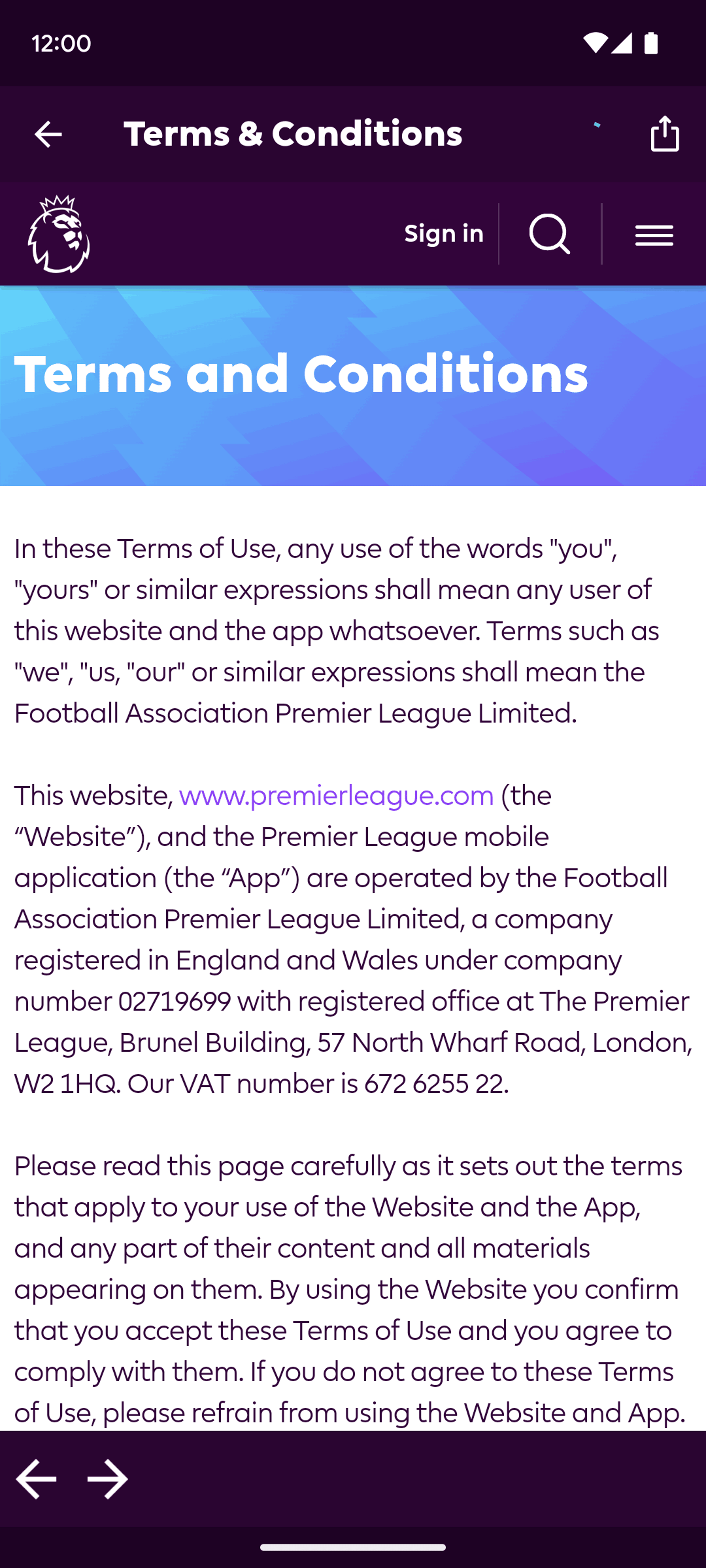 Premier League Android Sports interface screenshot 22