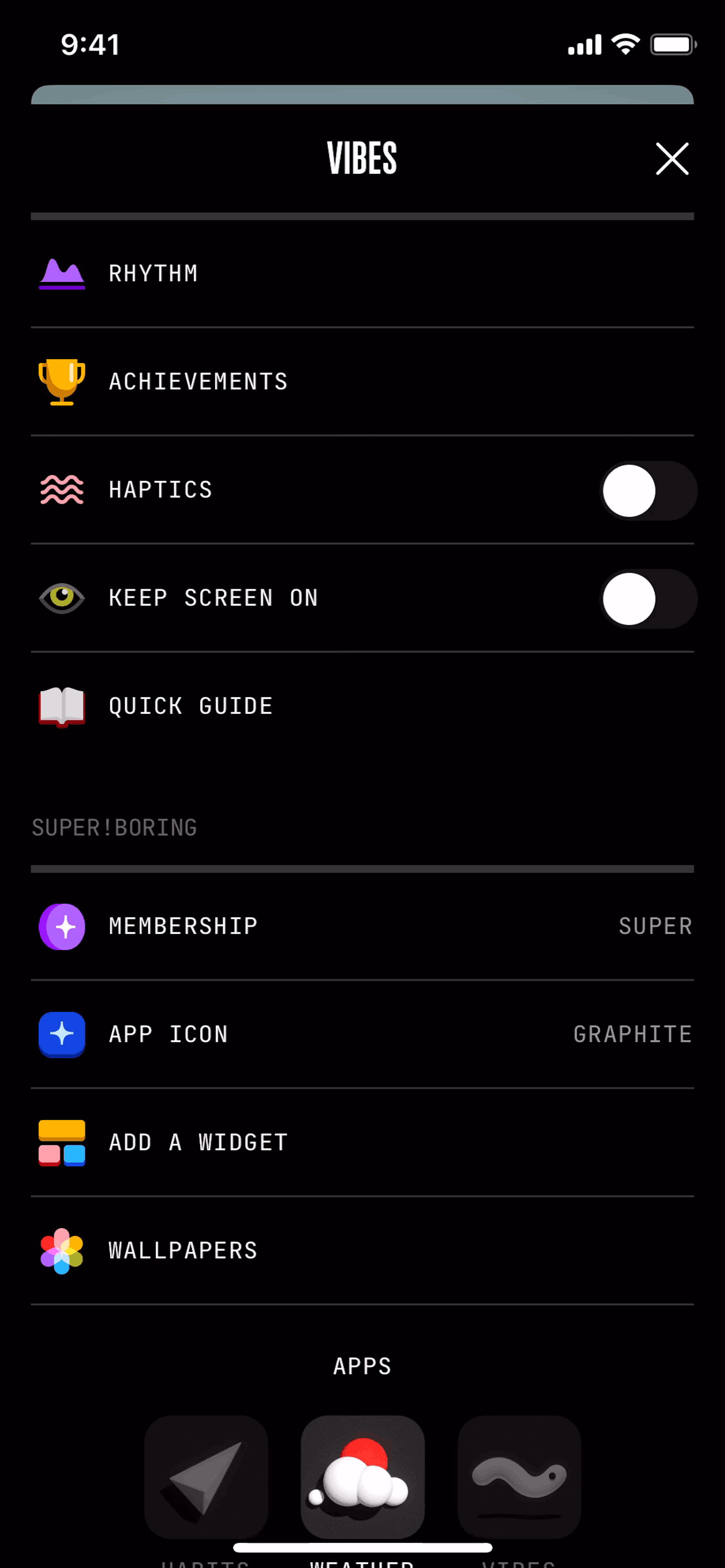 (Not Boring) Vibes iOS Health & Fitness interface screenshot 20