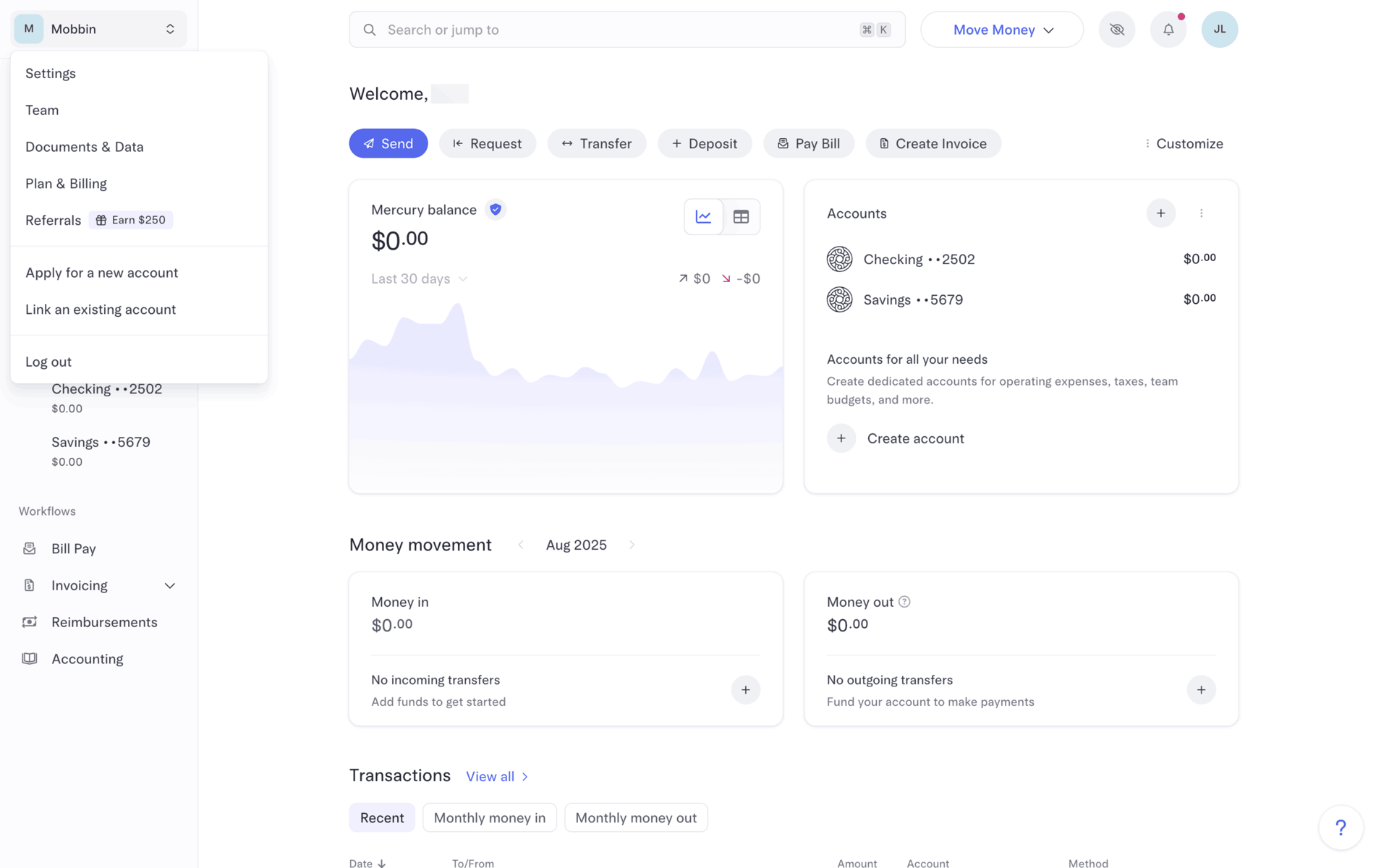 Mercury Web Finance interface screenshot 19