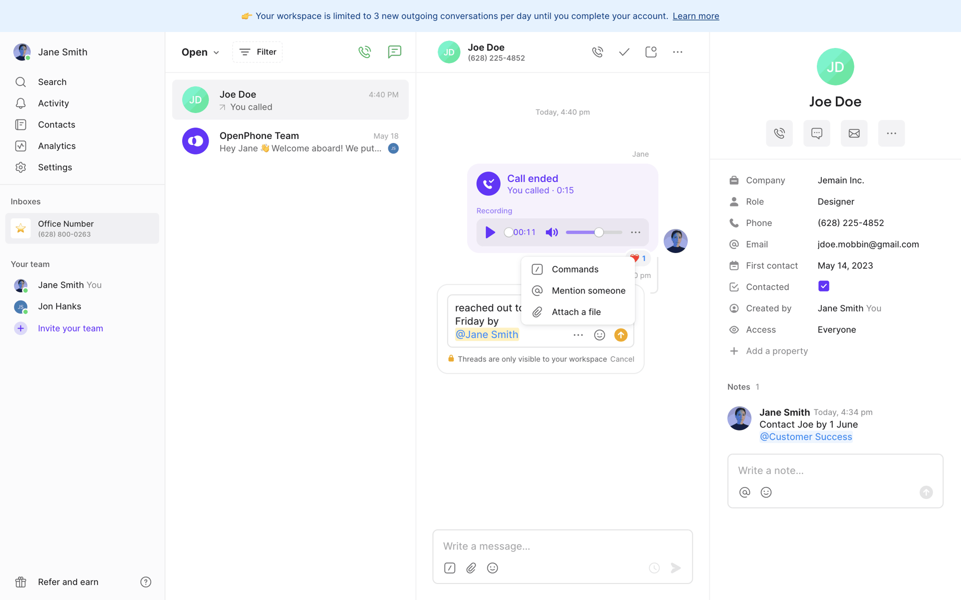 OpenPhone Web Business interface screenshot 19