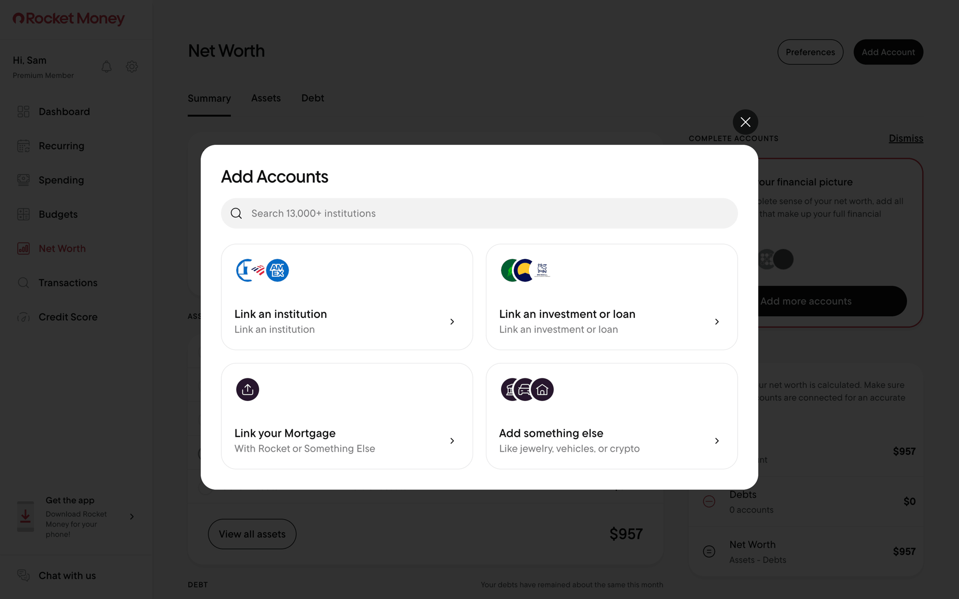 Rocket Money Web Finance interface screenshot 2