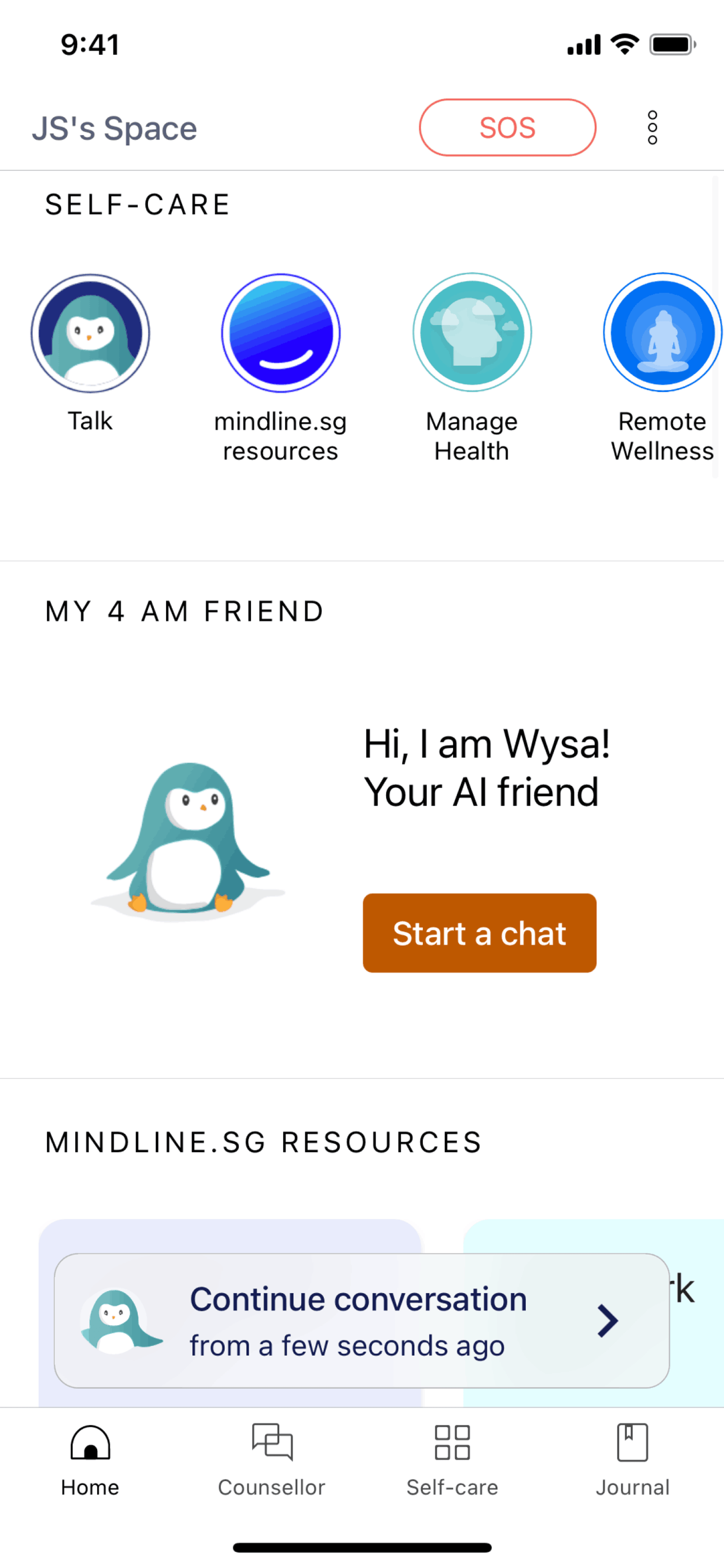 Wysa iOS AI interface screenshot 10