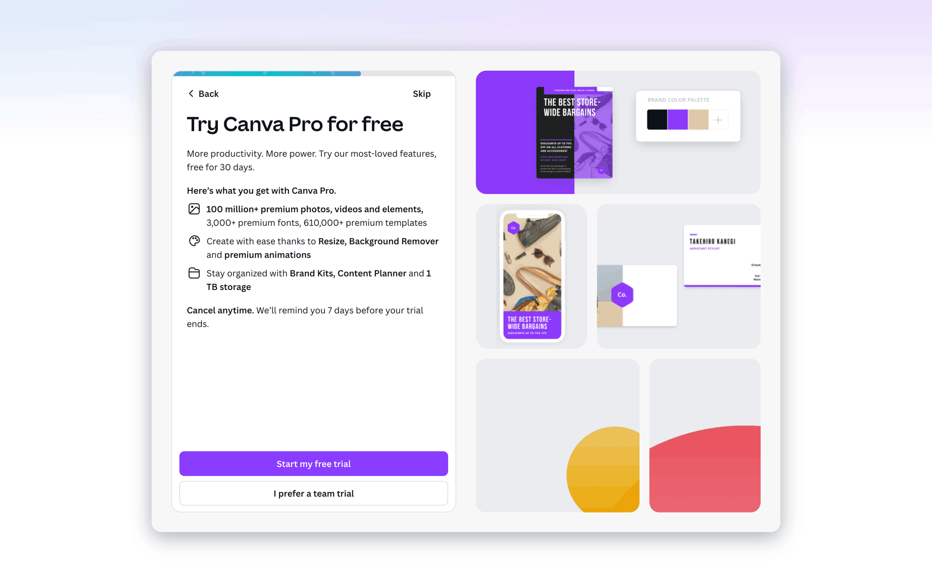 Onboarding on Canva (web) screen 11