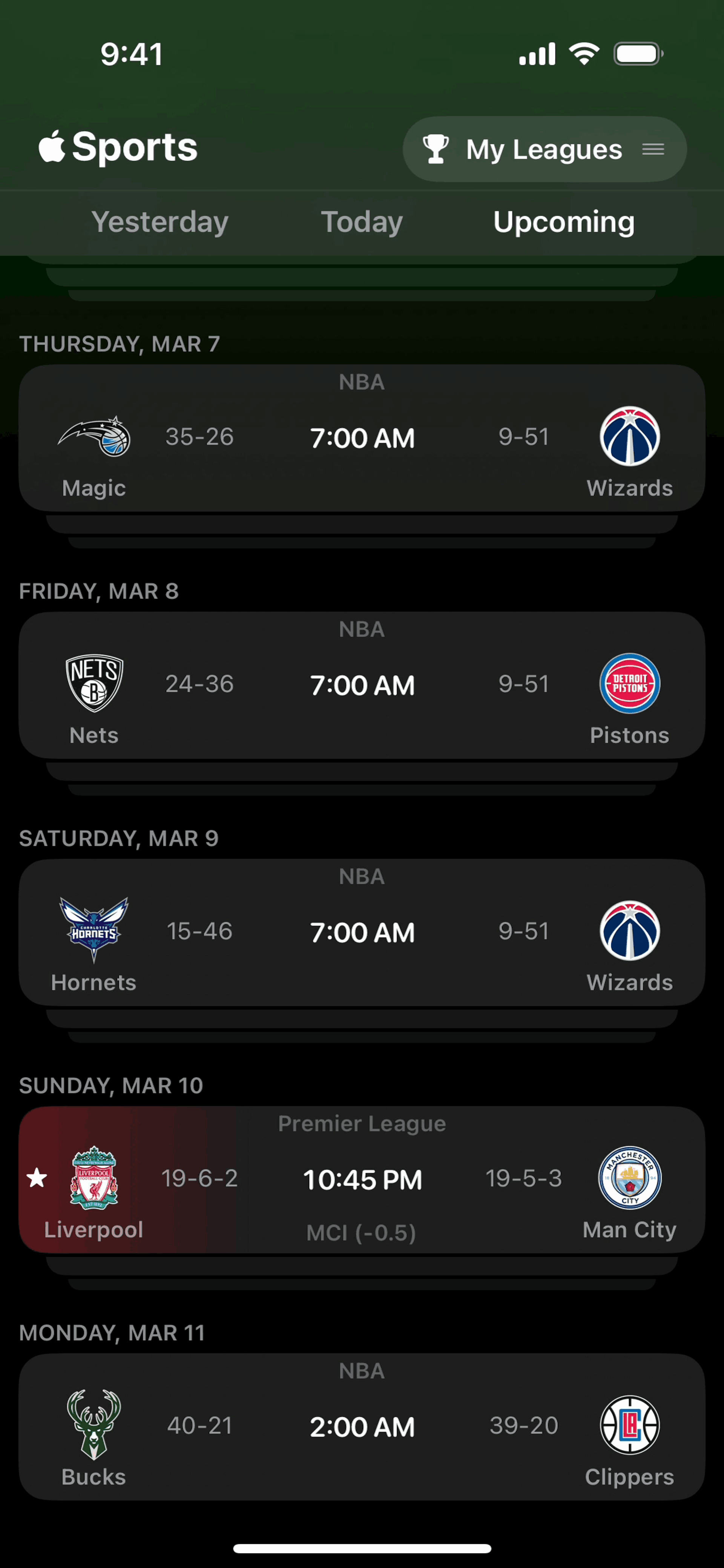 Apple Sports iOS Sports interface screenshot 11