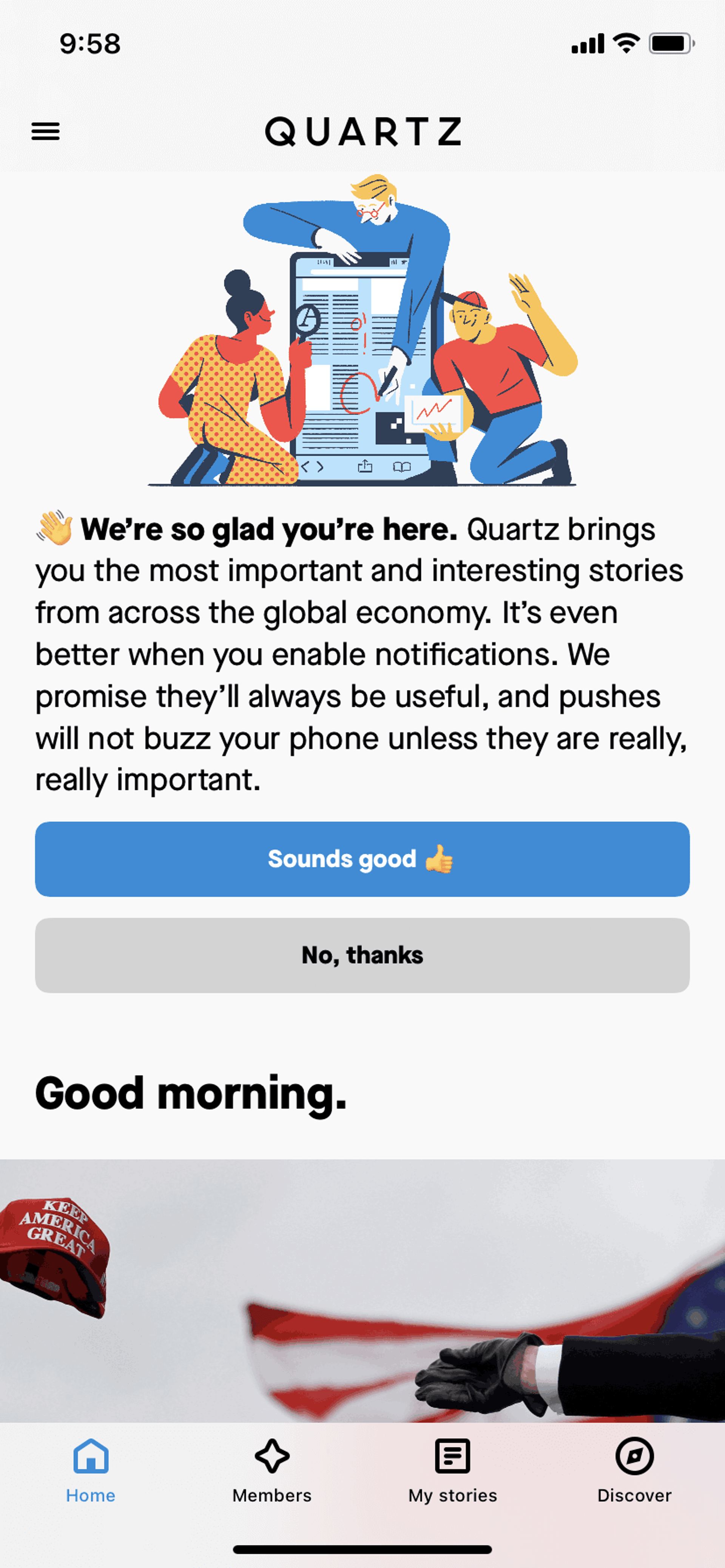 Quartz iOS News interface screenshot 1