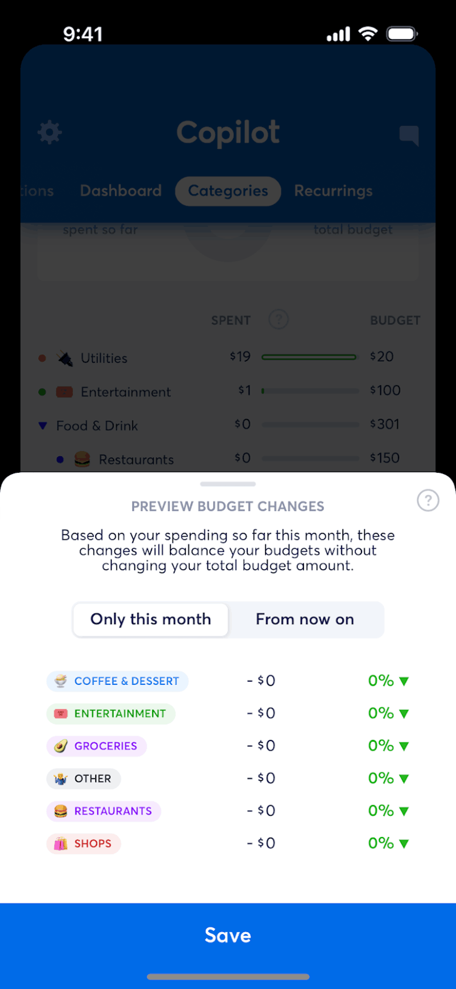 Copilot iOS Finance interface screenshot 5