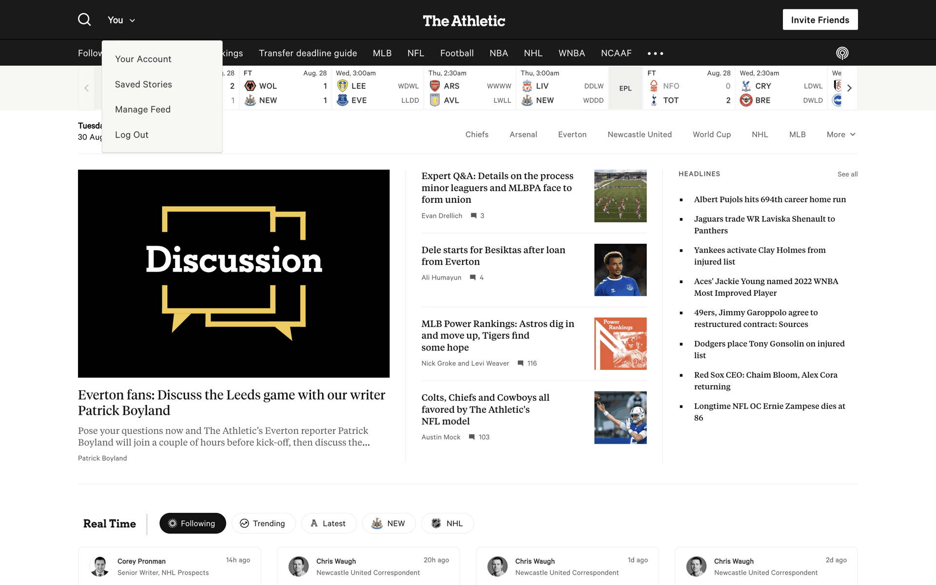 The Athletic Web Sports interface screenshot 16
