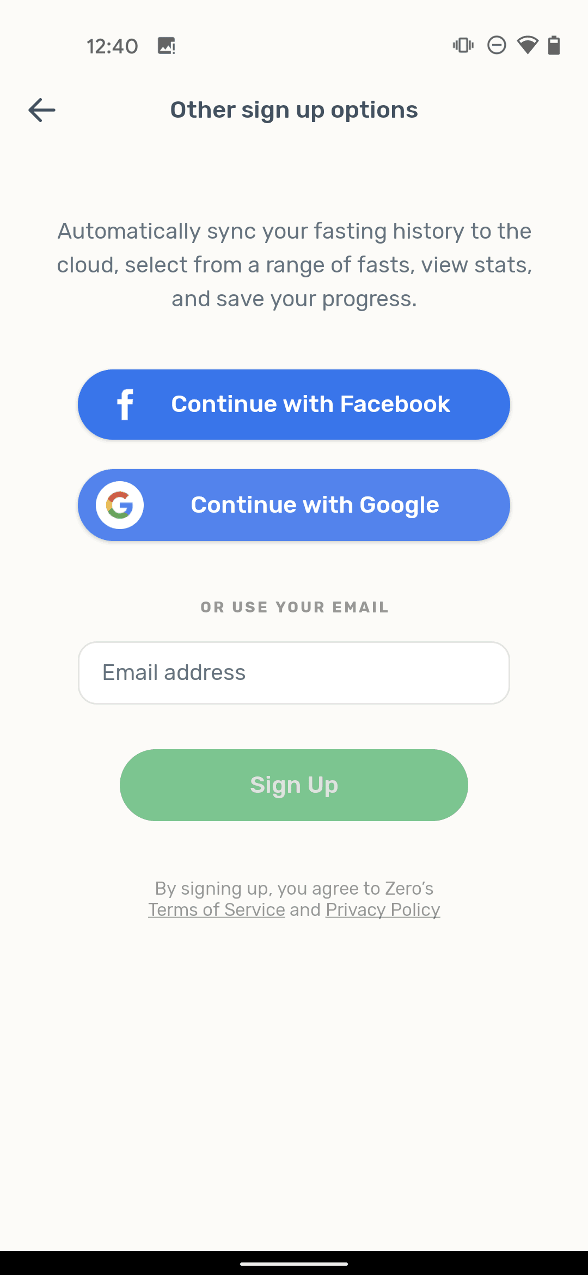 Zero Android Health & Fitness interface screenshot 4