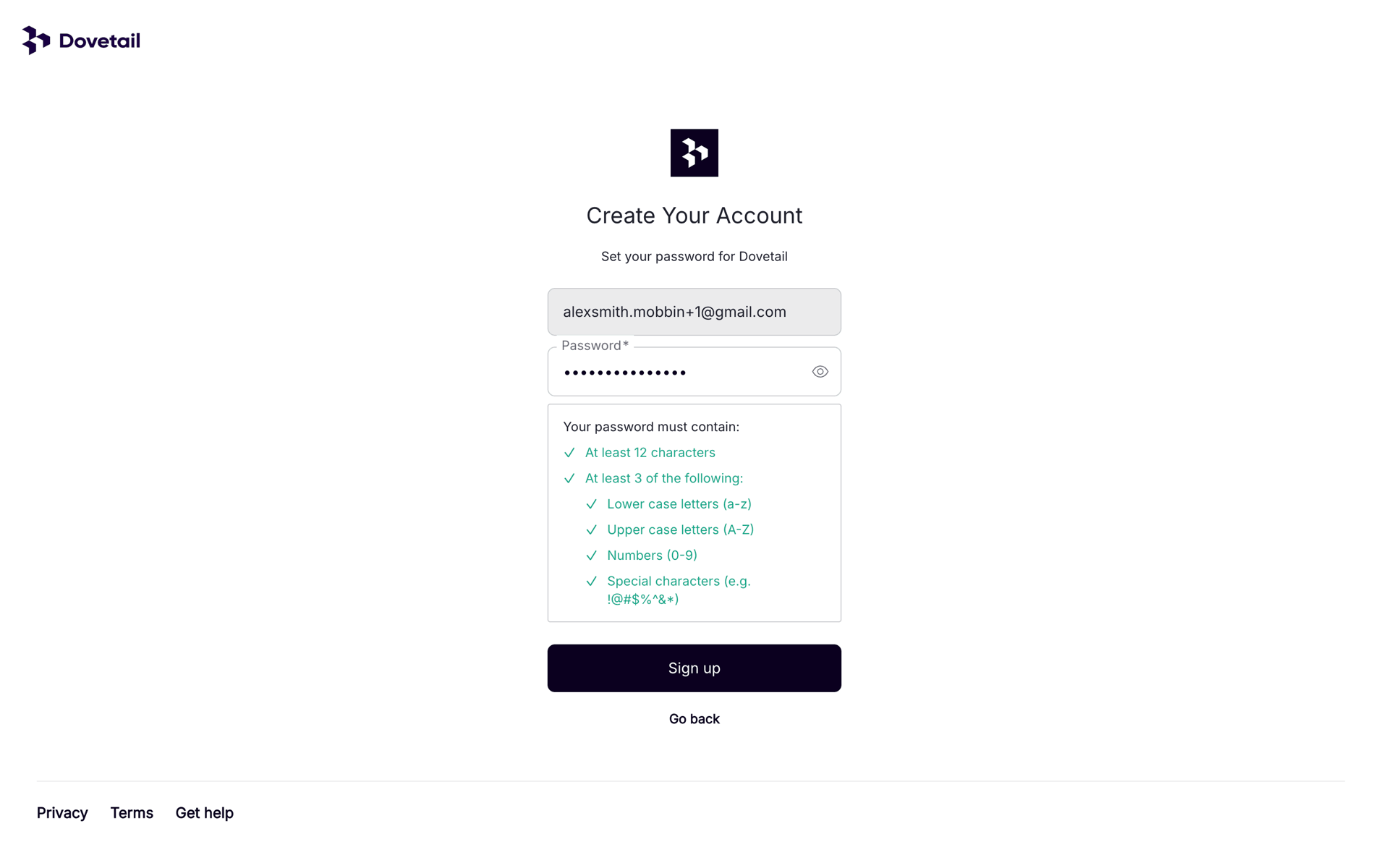 Dovetail Web Business interface screenshot 13