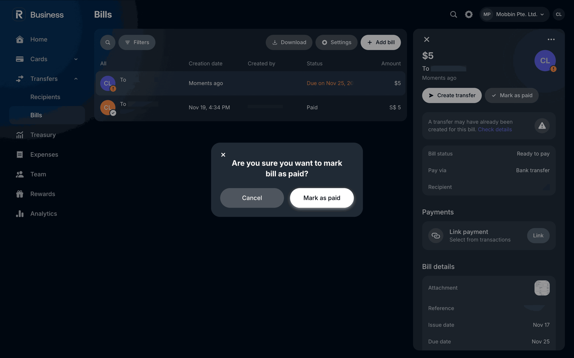 Revolut Business Web Finance interface screenshot 17