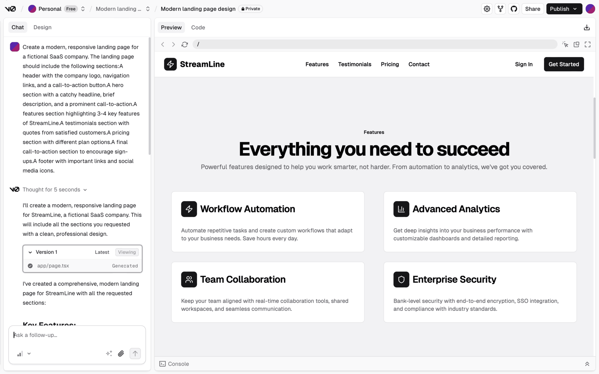 v0 Web AI interface screenshot 12