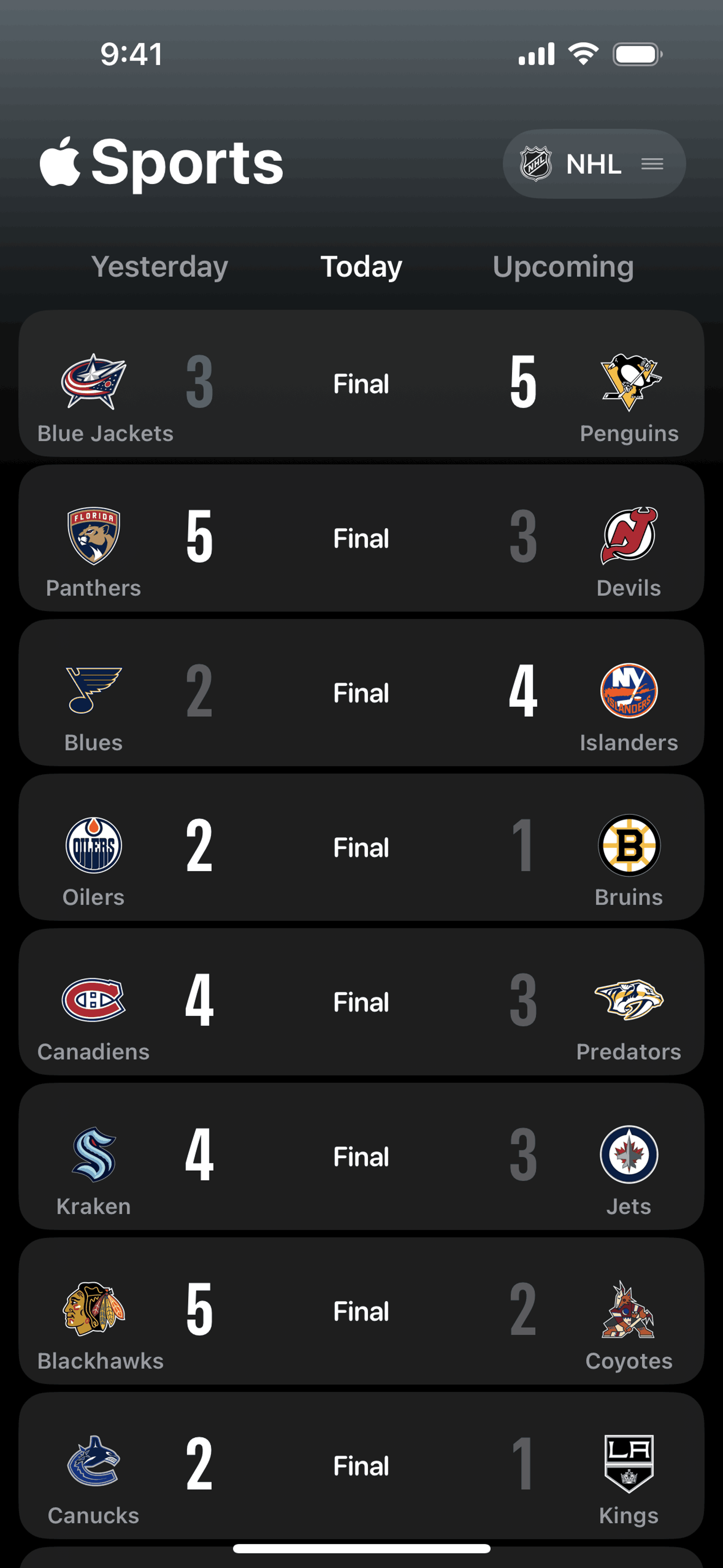 Apple Sports iOS Sports interface screenshot 9