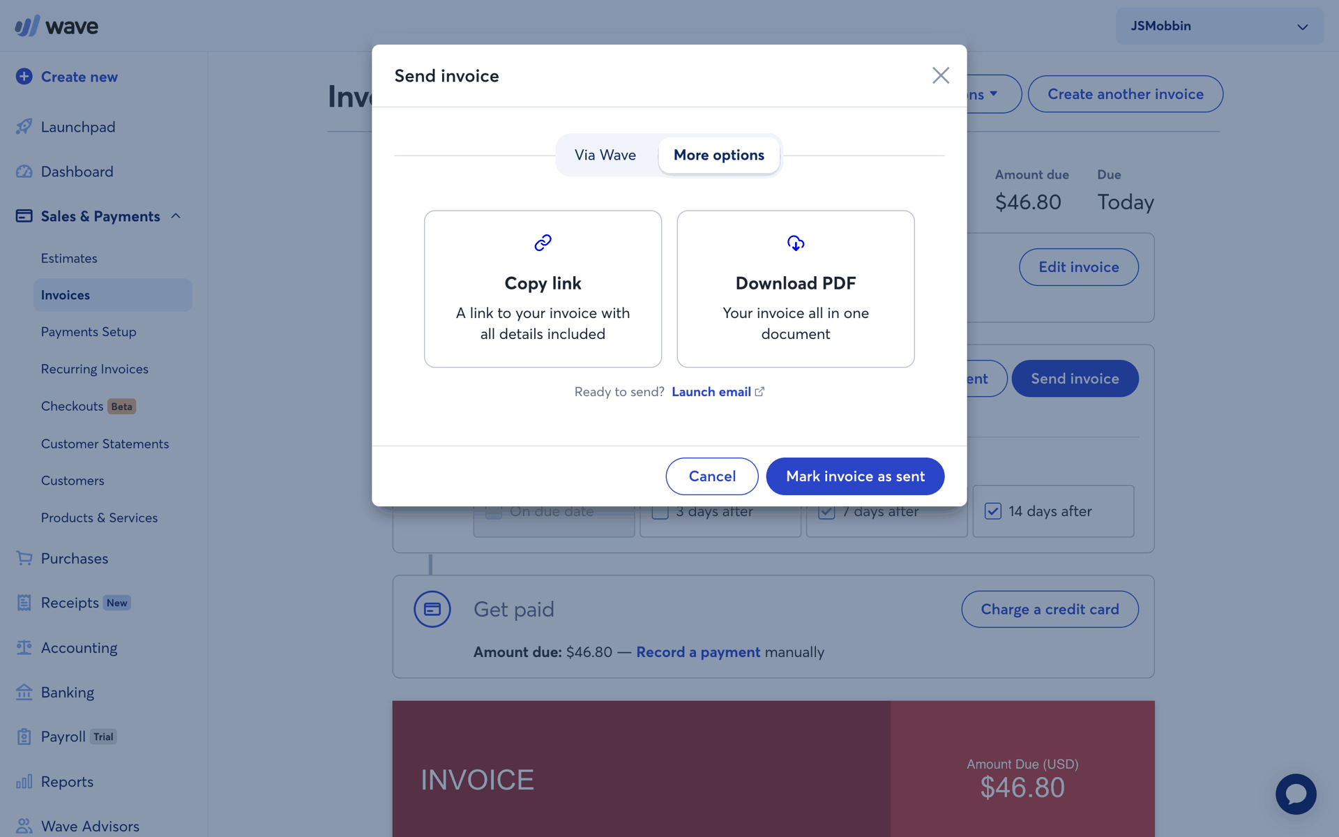 Wave Web Business interface screenshot 5