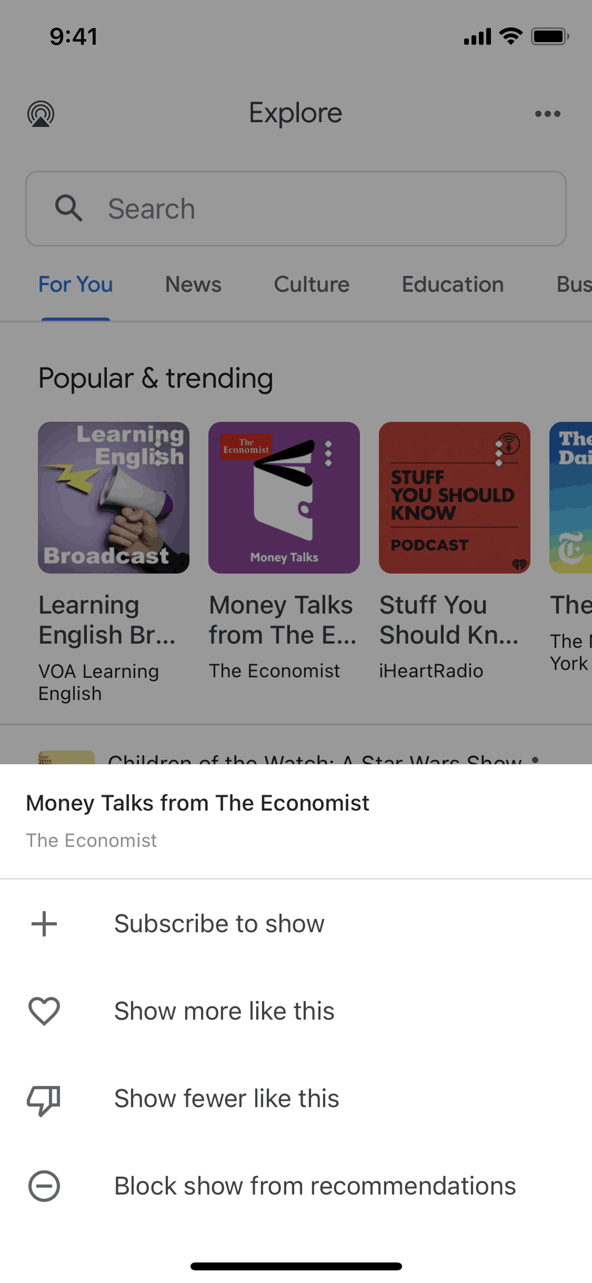 Google Podcasts iOS Entertainment interface screenshot 20