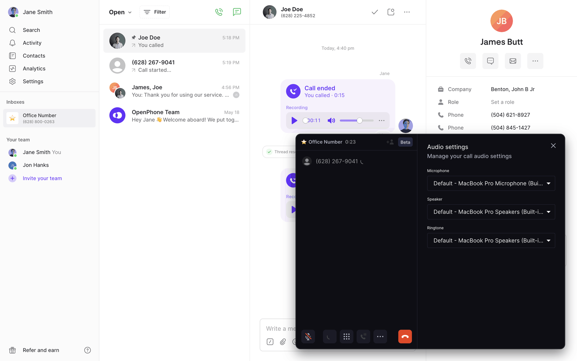 OpenPhone Web Business interface screenshot 12