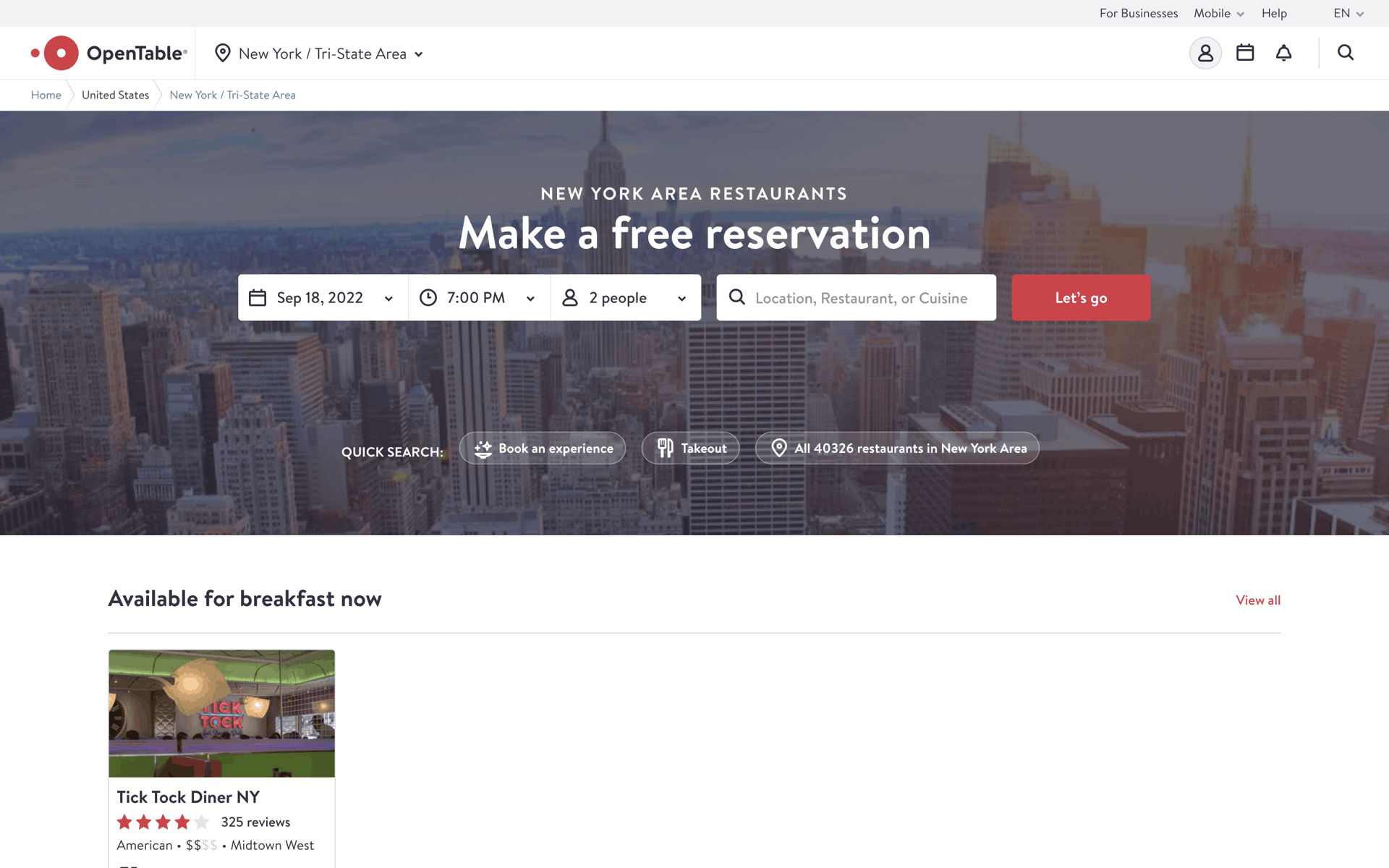 OpenTable Web Food & Drink interface screenshot 8