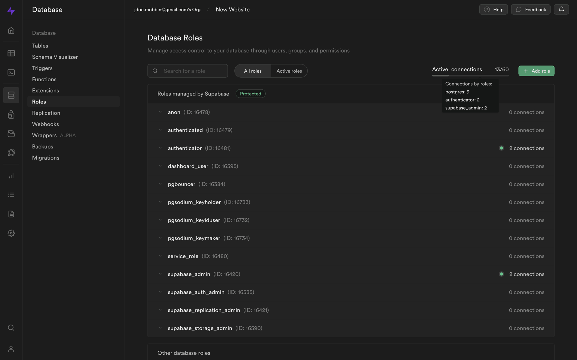 Supabase Web Developer Tools interface screenshot 14