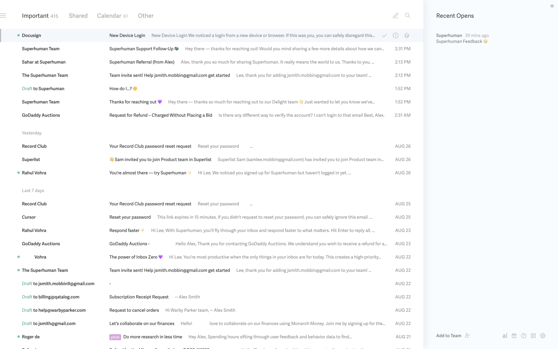 Superhuman Web AI interface screenshot 19