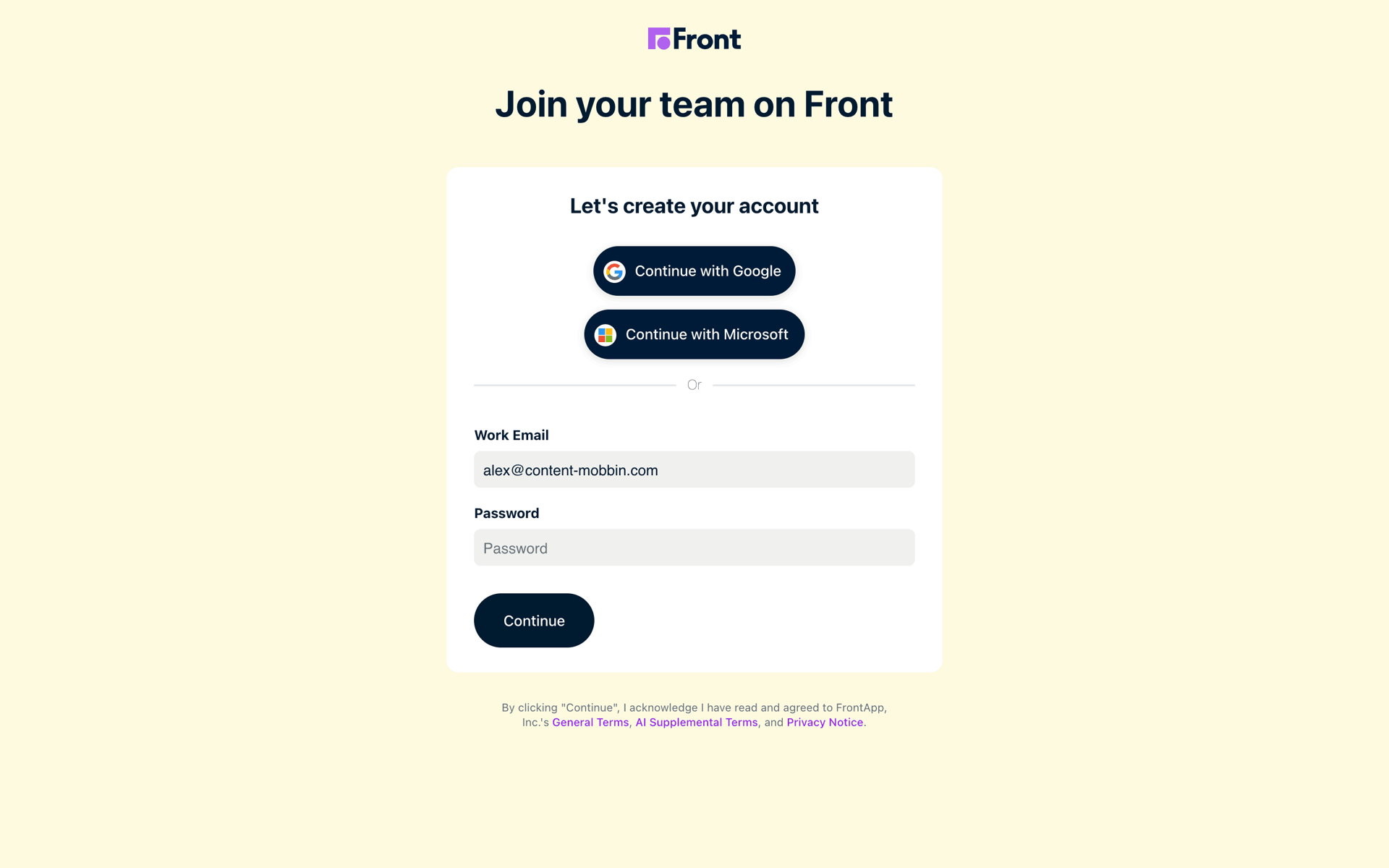 Front Web Business interface screenshot 2