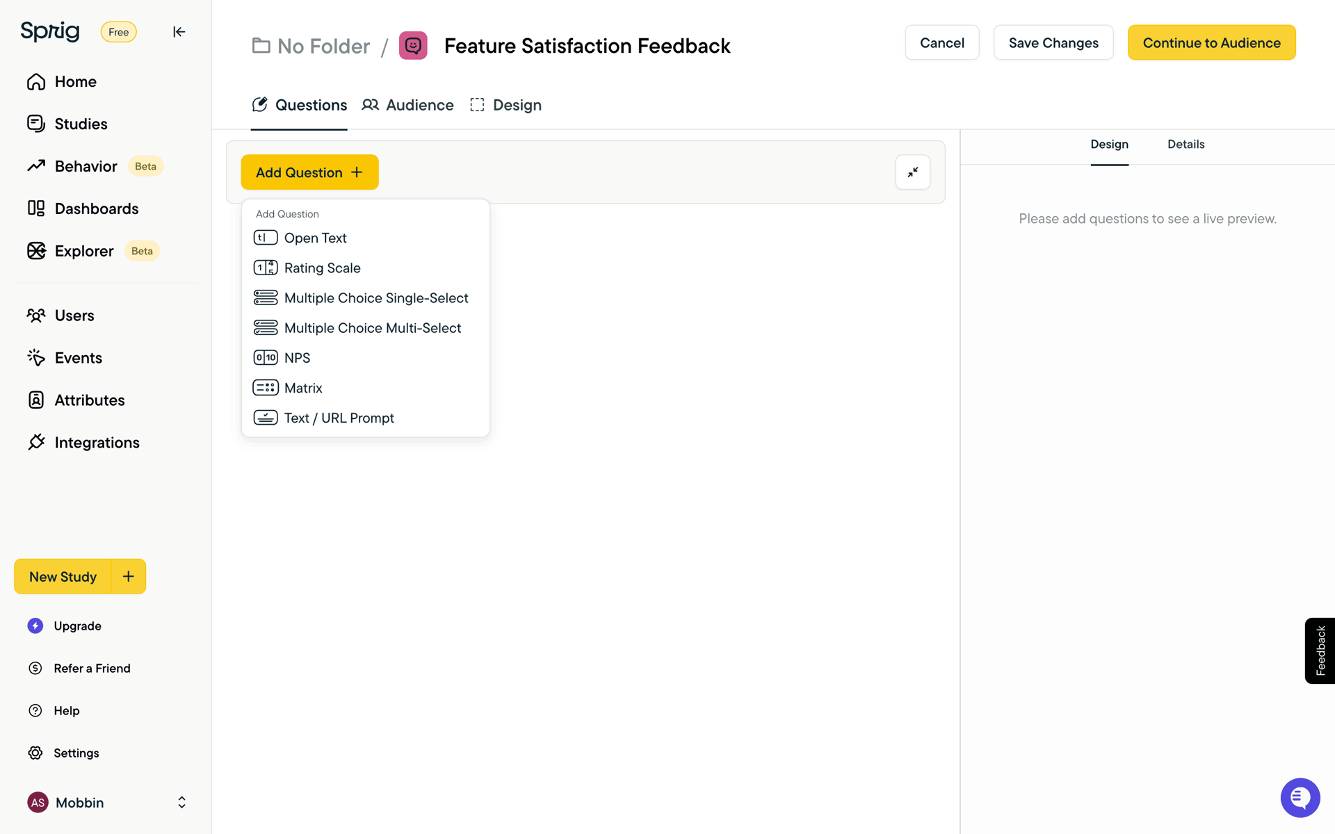Sprig Web Business interface screenshot 14