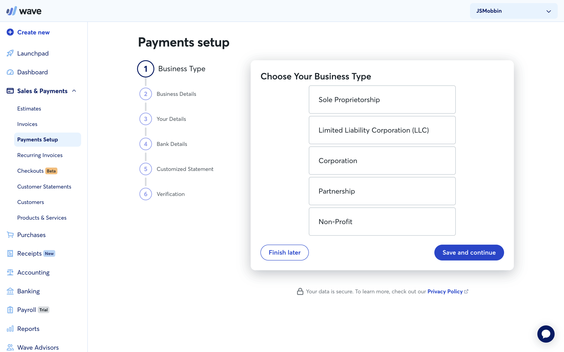 Wave Web Business interface screenshot 14