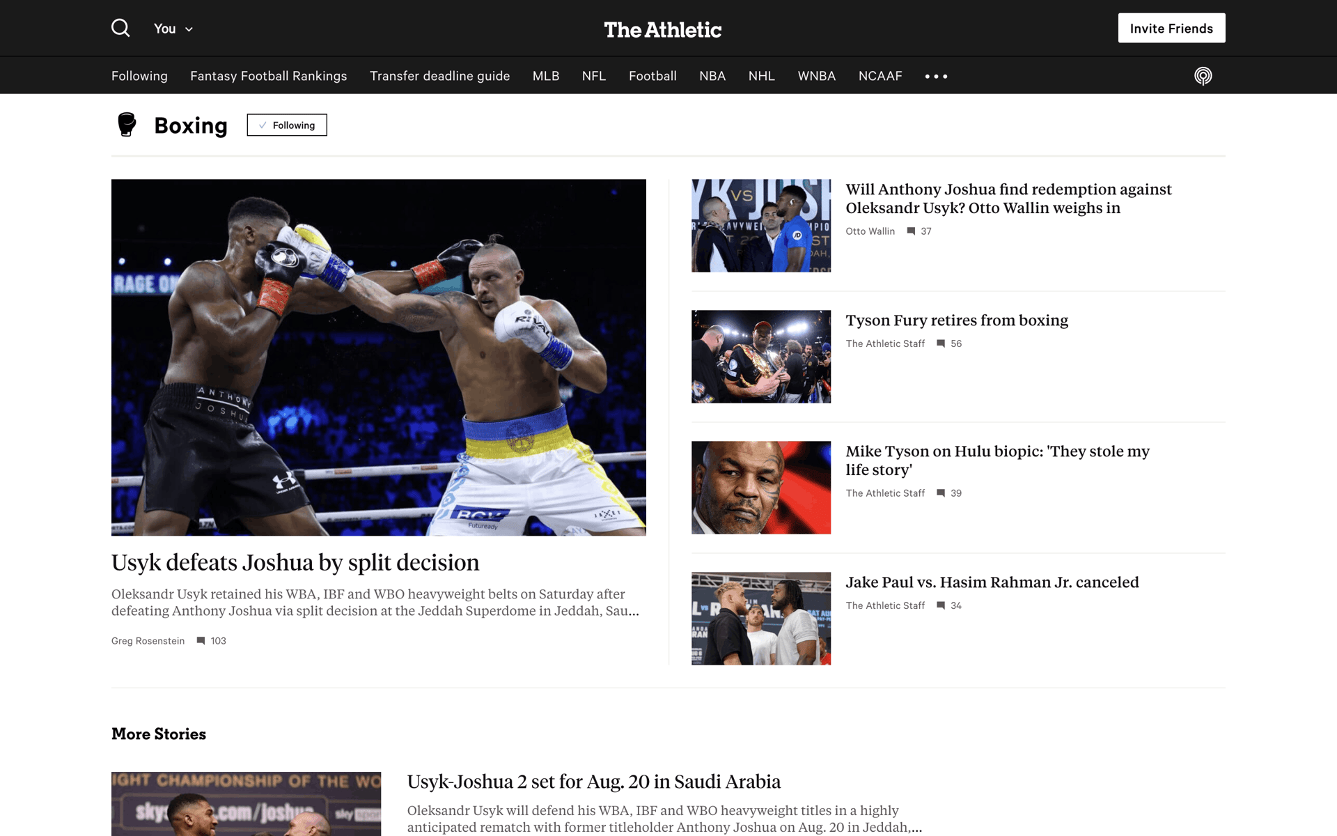 The Athletic Web Sports interface screenshot 9