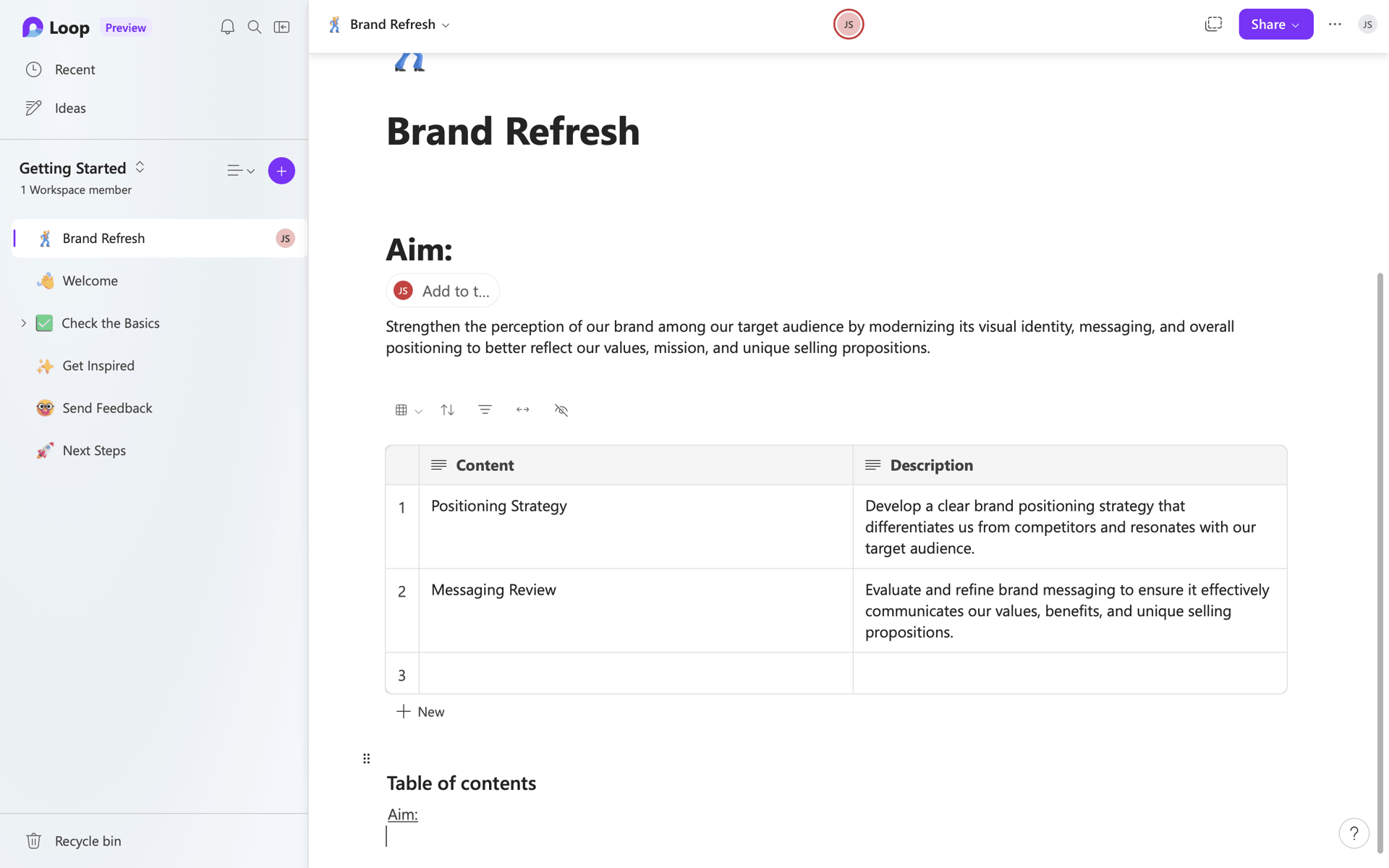 Microsoft Loop Web Collaboration interface screenshot 12