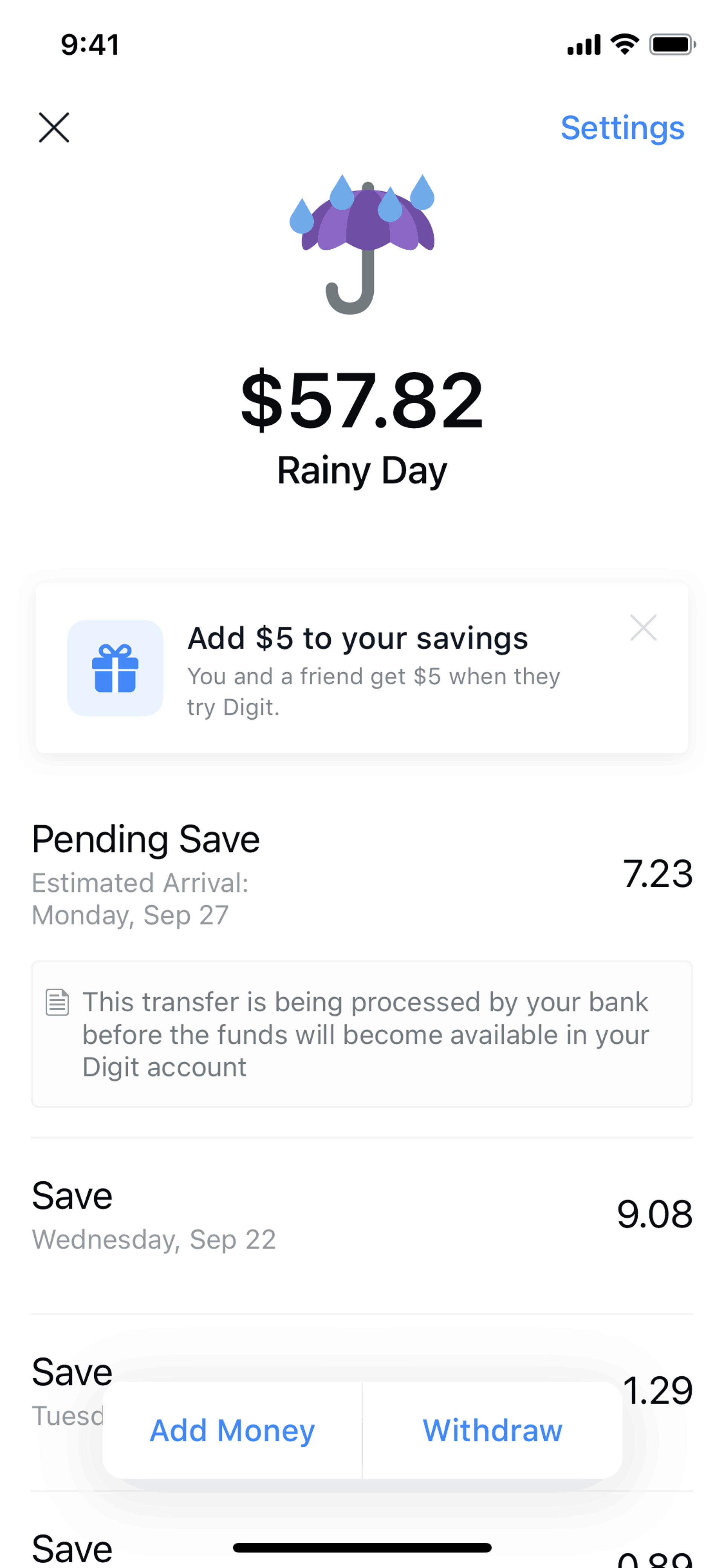 Digit iOS Finance interface screenshot 24
