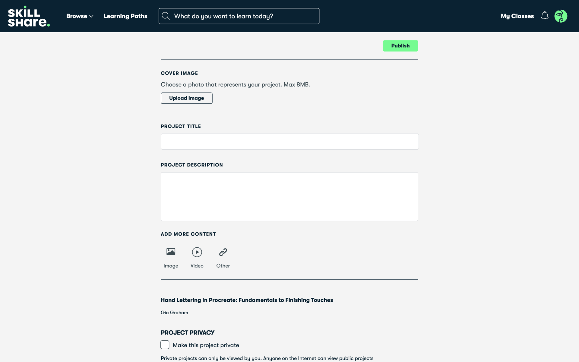 Skillshare Web Education interface screenshot 8