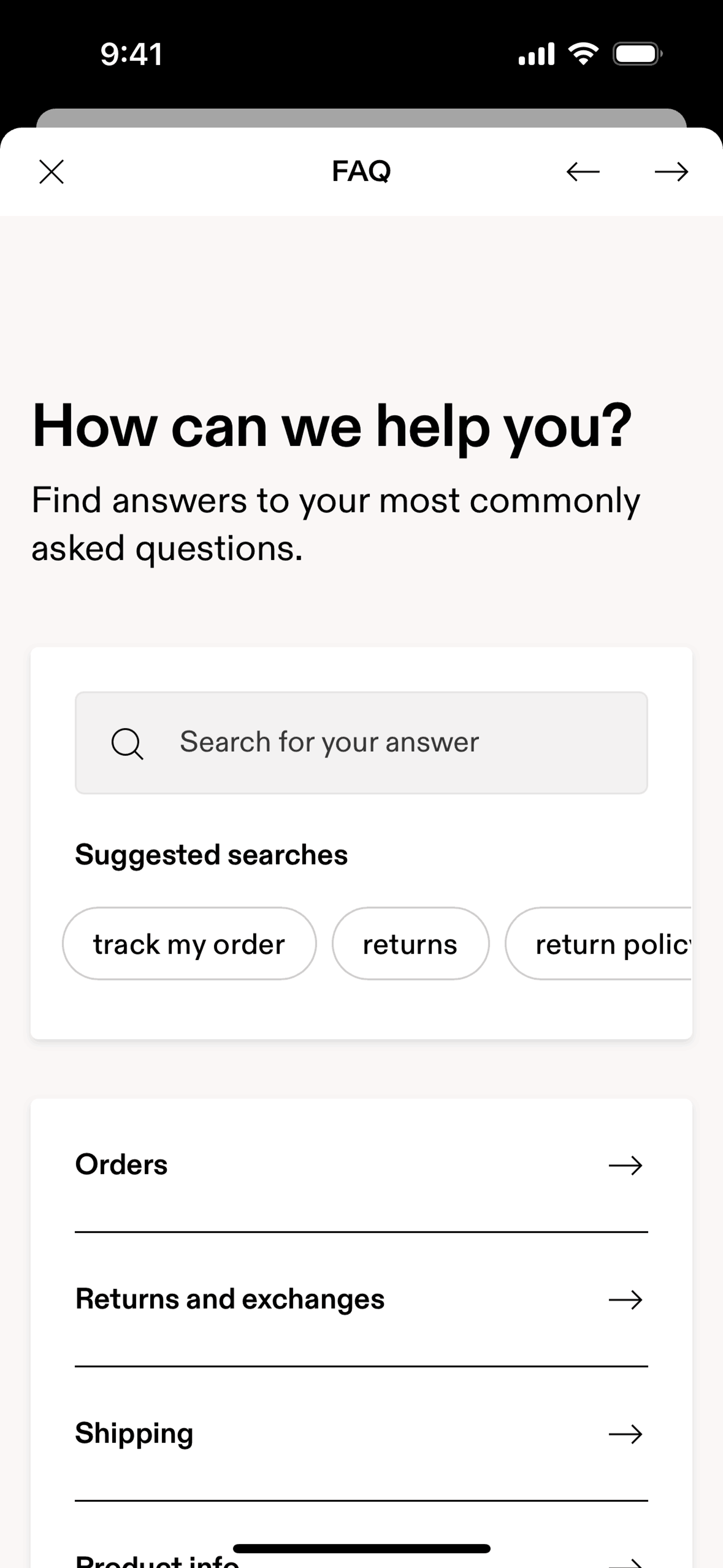 FAQ on On (ios) screen 2